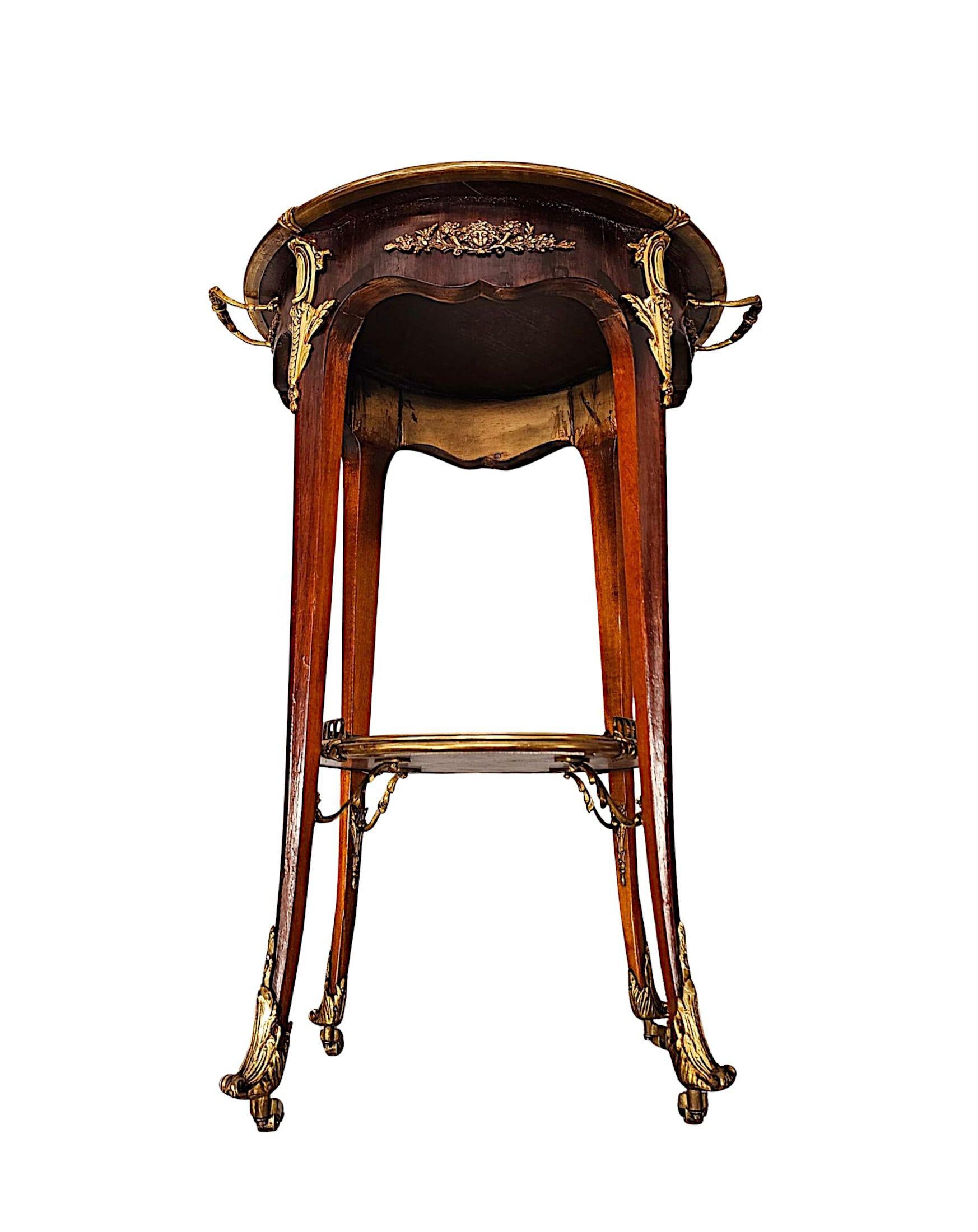 20th Century Pair of Marquetry Inlaid Occasional Tables with Ormolu Mounts For Sale 3