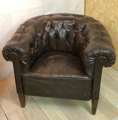 20th Century Pair of Midcentury Chesterfield Armchairs Dark Brown Color