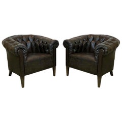 20th Century Pair of Midcentury Chesterfield Armchairs Dark Brown Color