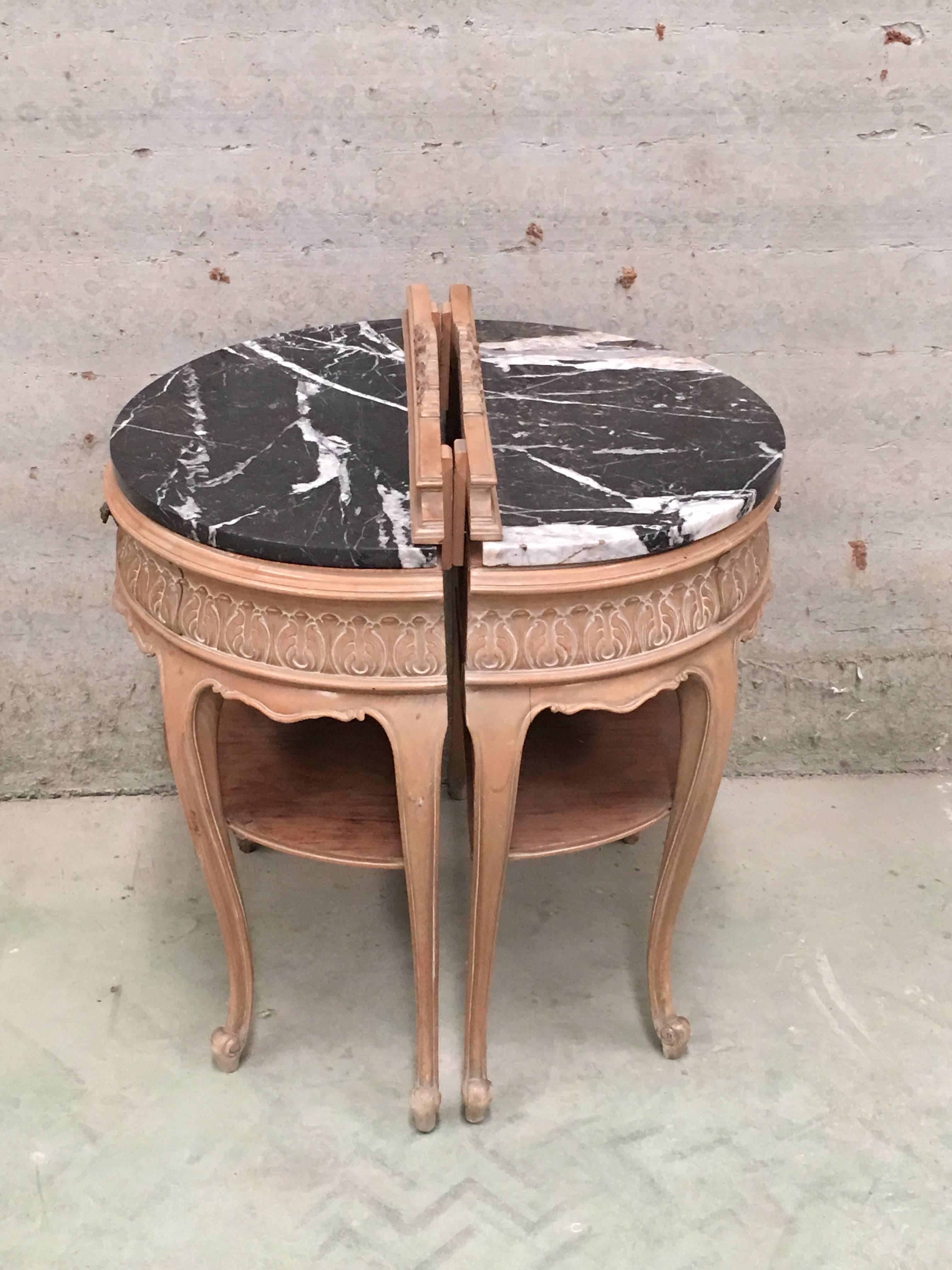 French 20th Century Pair of Midcentury Nightstands with Original Patina and Top Marble