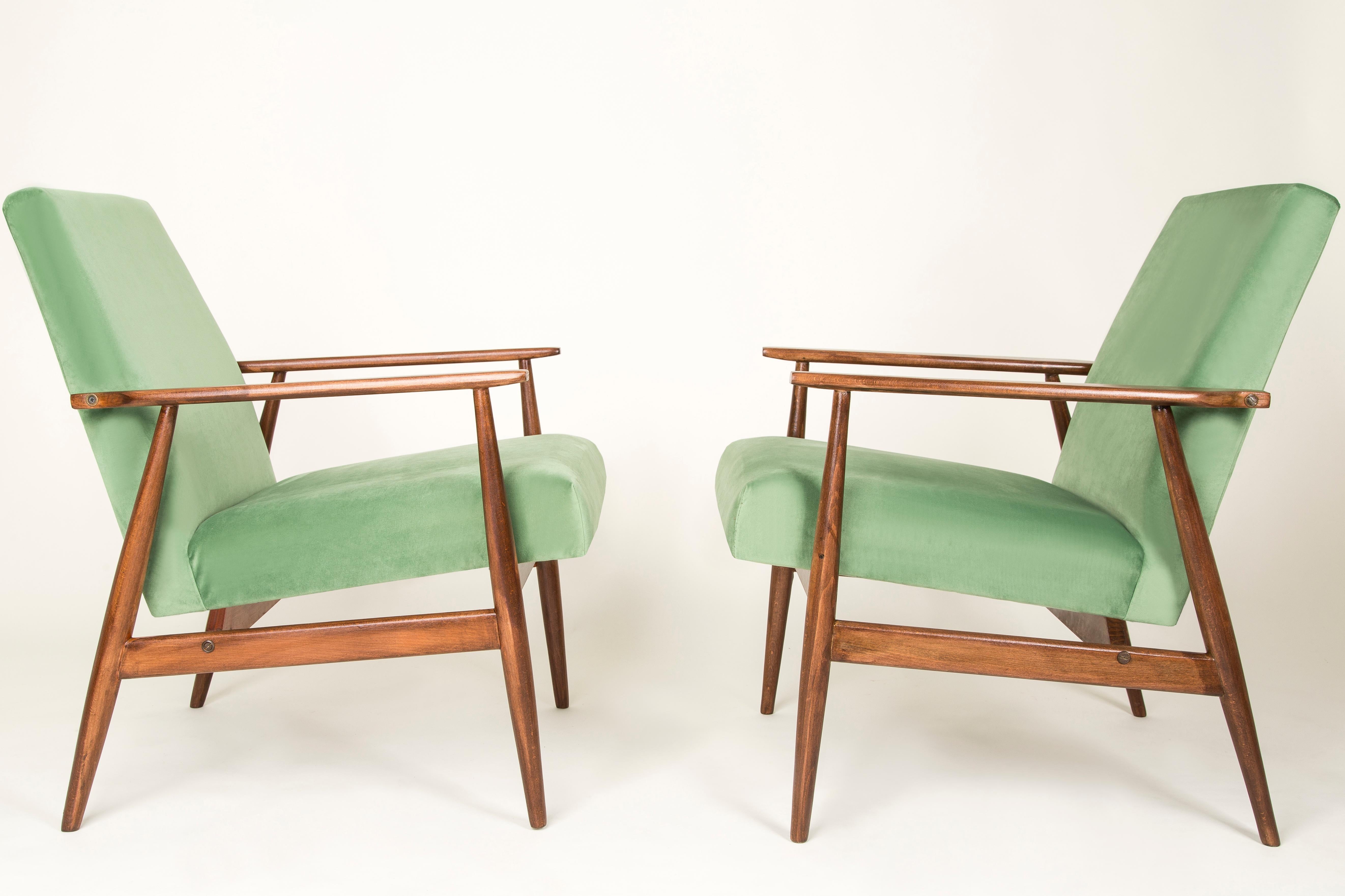 Mid-Century Modern 20th Century Pair of Mint Green Dante Armchairs, H. Lis, 1960s For Sale