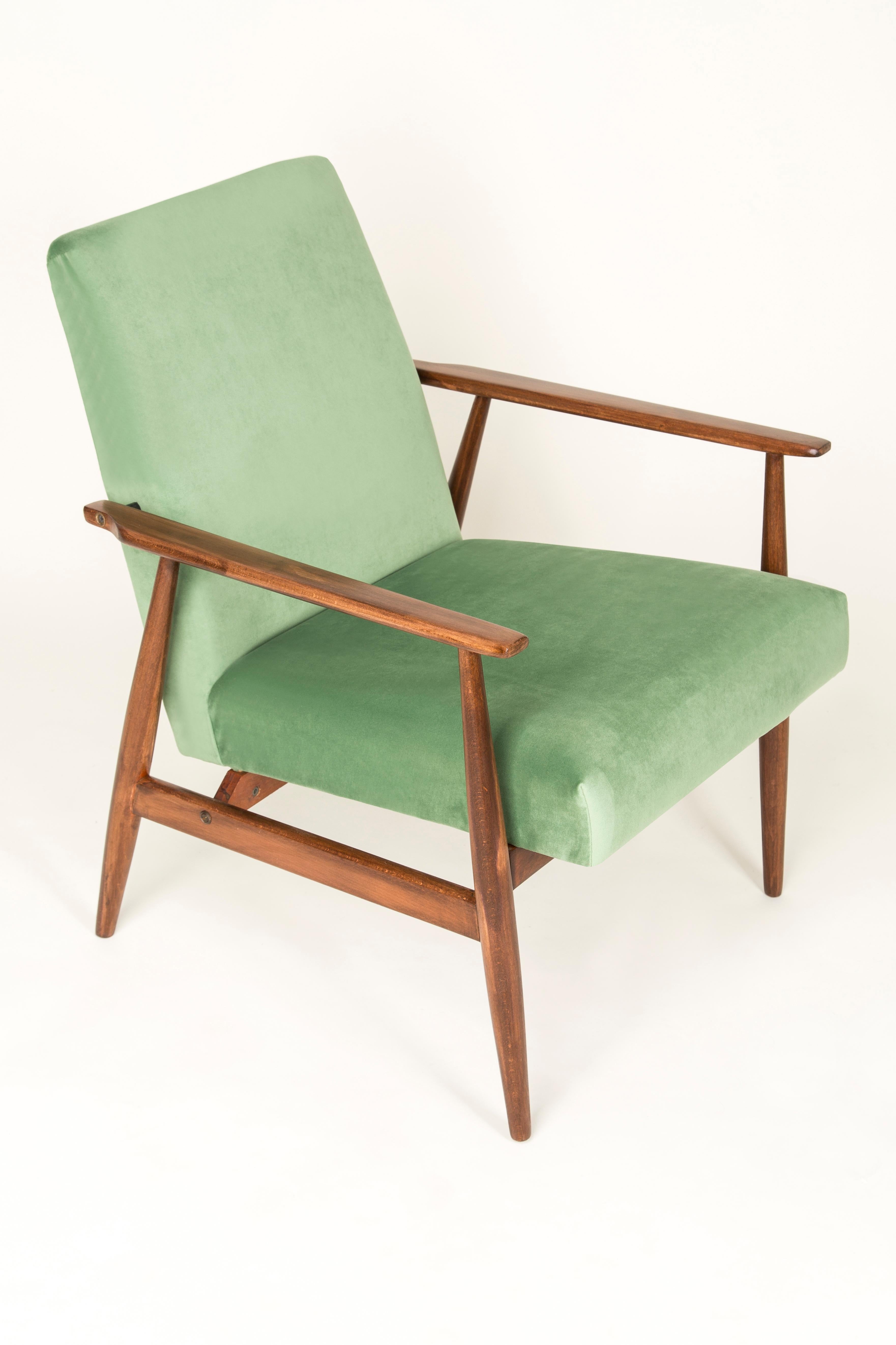 Polish 20th Century Pair of Mint Green Dante Armchairs, H. Lis, 1960s For Sale