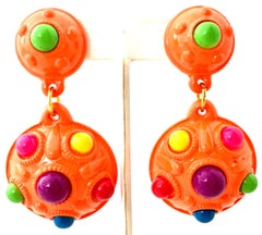20th Century Pair Of MOD Gold & Thermoplastic "Dot" Dangle Earrings