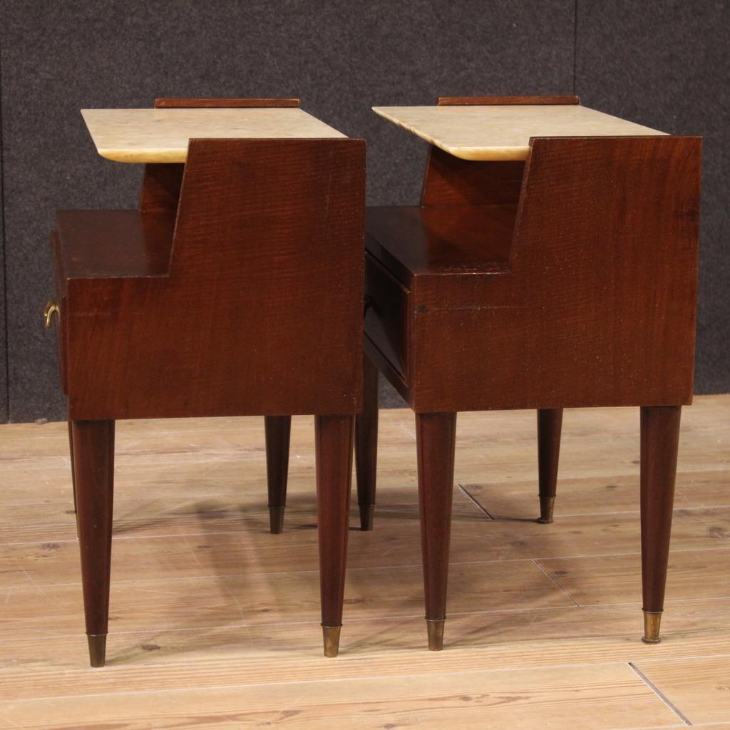 Late 20th Century 20th Century Pair of Modern Italian Wood and Onyx Top Nightstands, 1970s For Sale