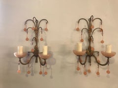 20th Century Pair of Murano Glass and Brass Wall Lights, 1950s