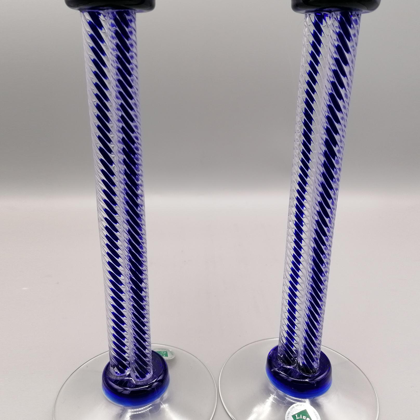 20th Century Pair of Murano Glass and Sterling Silver Candlesticks 2