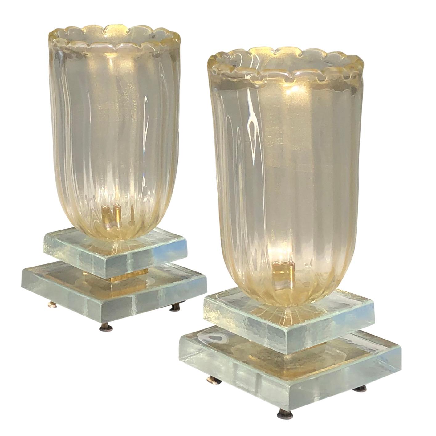 Art Deco 20th Century Pair of Murano Table Lamps