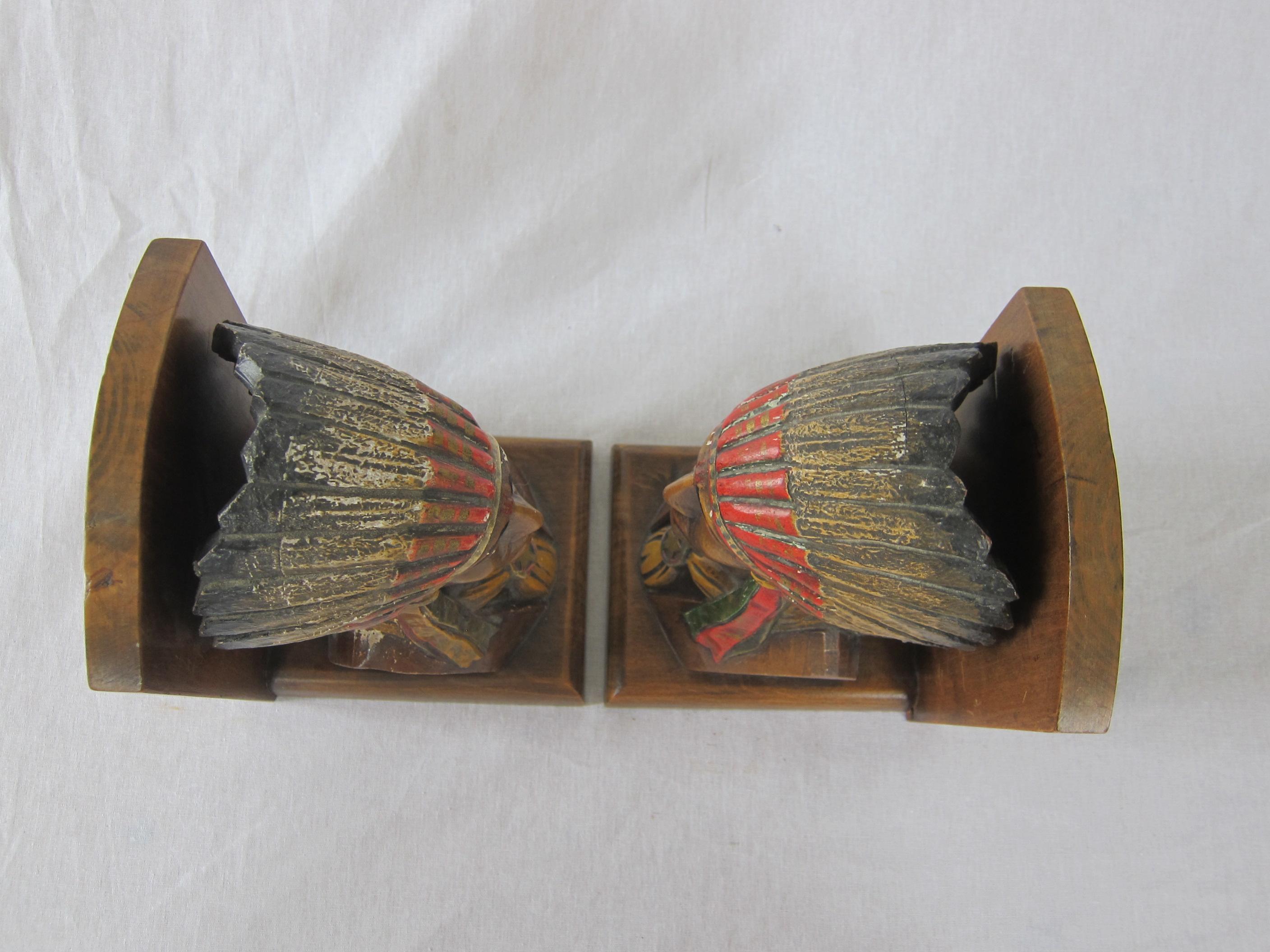 Carved 20th Century Pair of Native American Nutwood Bookends For Sale