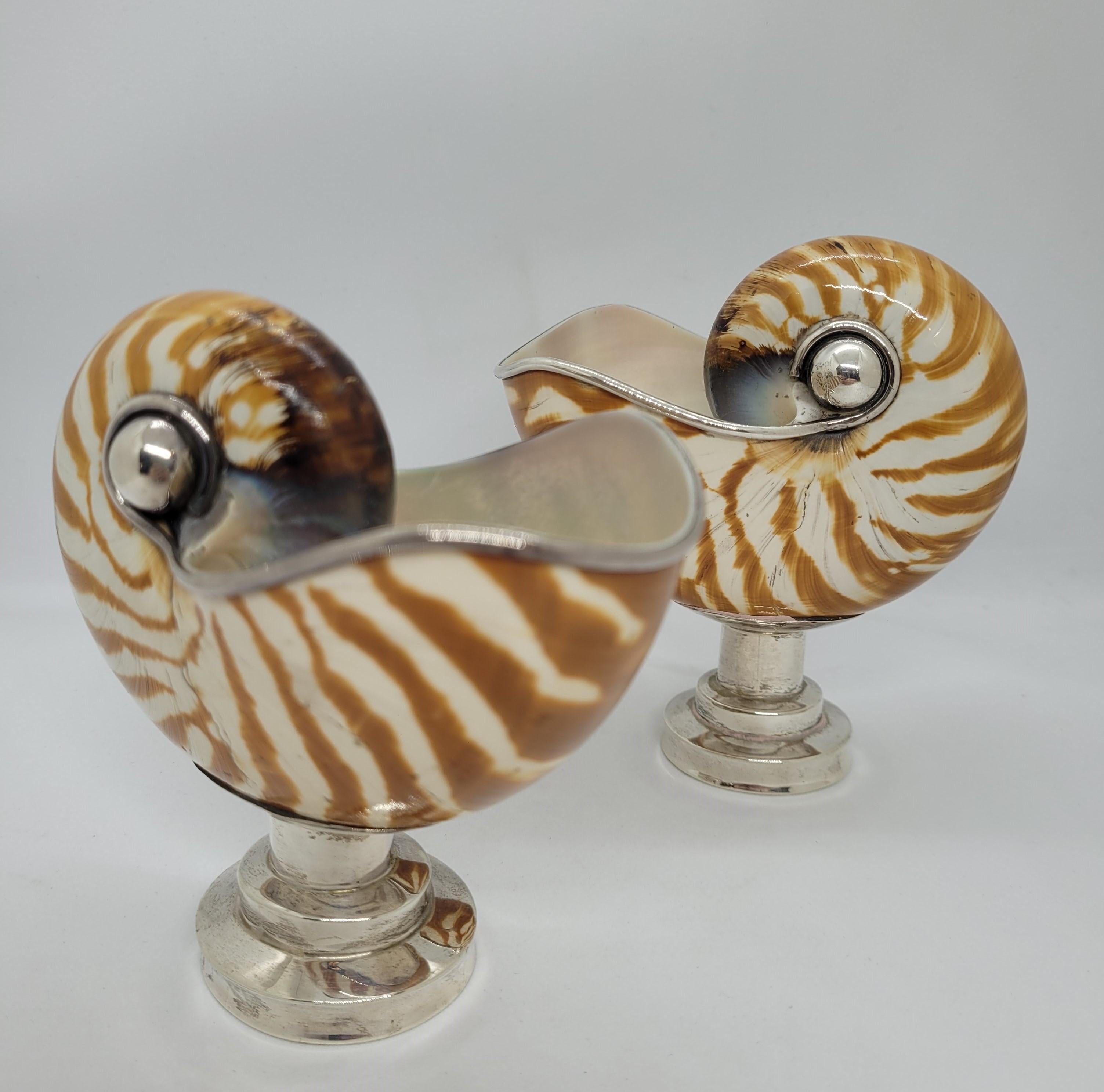 Hand-Crafted 20th century pair of Nautilus with silver garnish, England