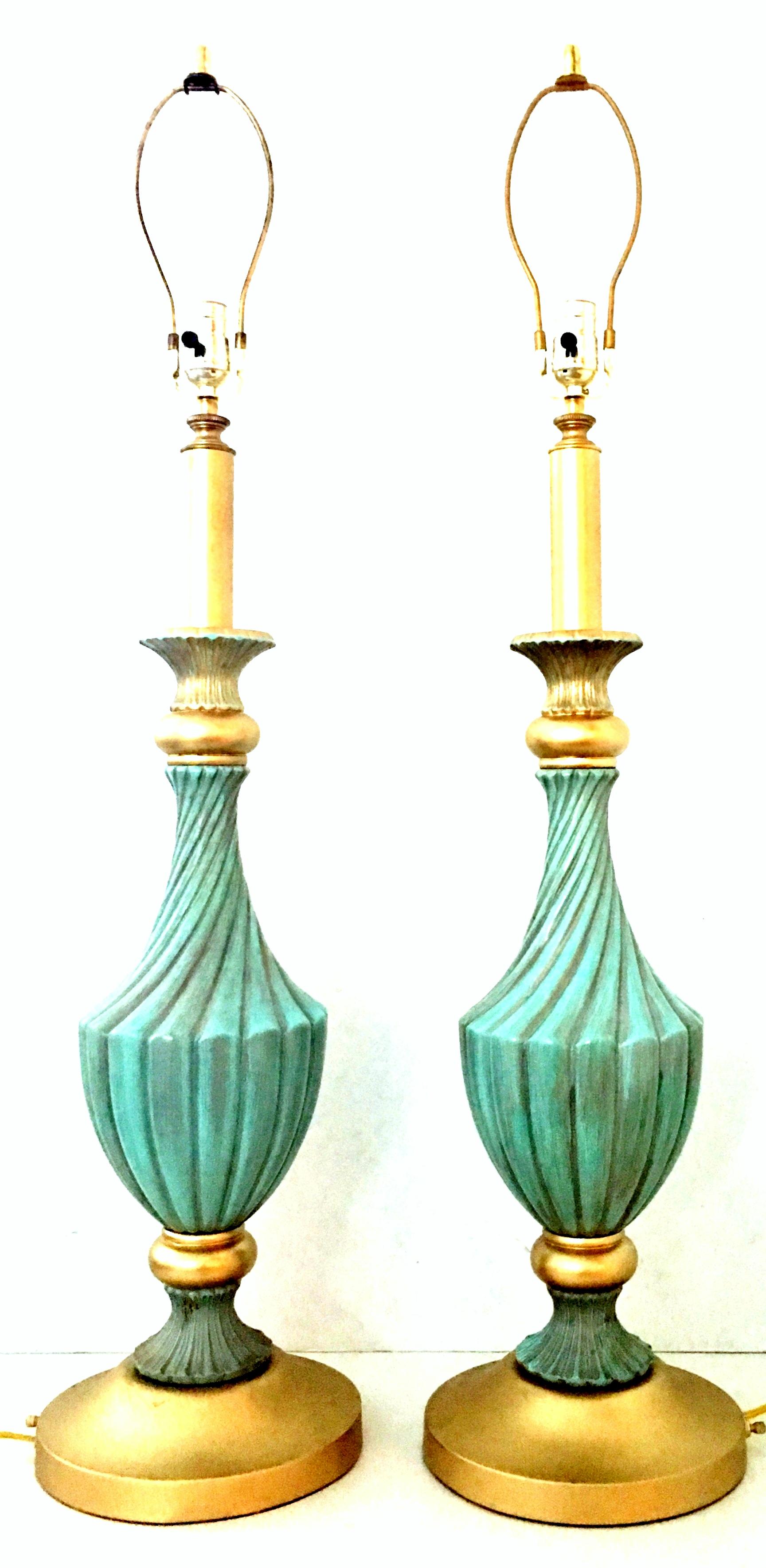 American 20th Century Pair of Neoclassical Style Ceramic & Brass Lamps by, Stiffel For Sale
