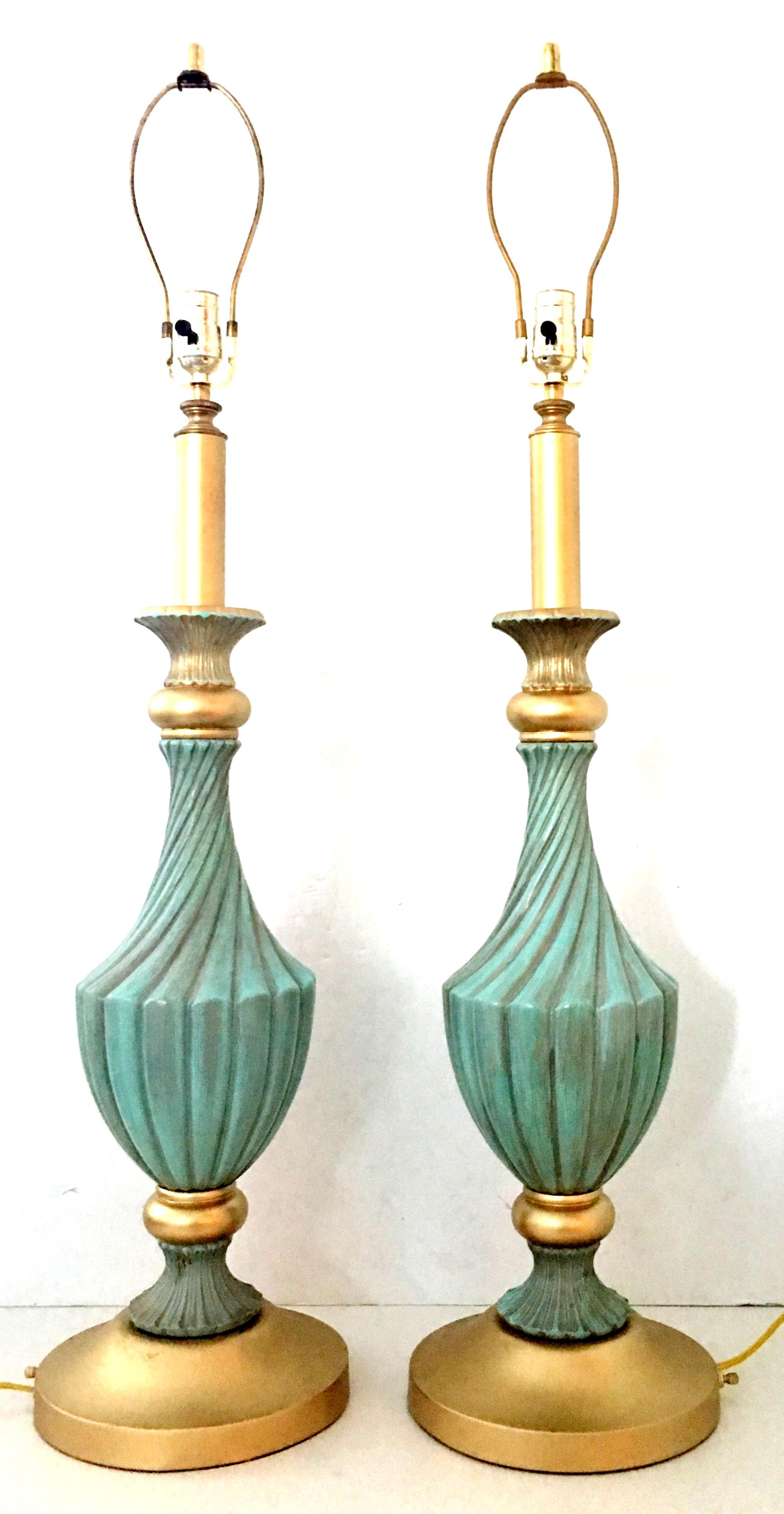 American 20th Century Pair Of Neoclassical Style Ceramic & Brass Lamps By, Stiffel