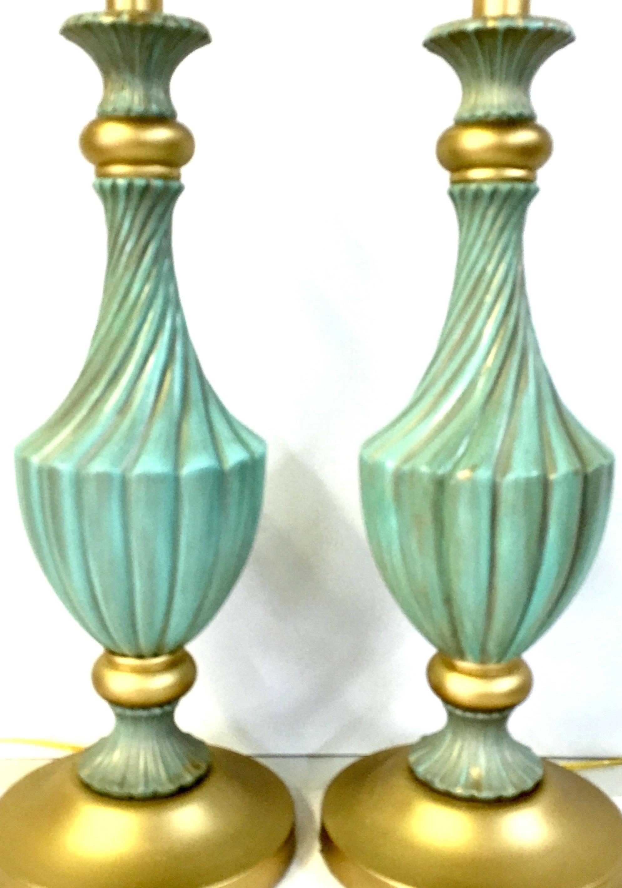 20th Century Pair of Neoclassical Style Ceramic & Brass Lamps by, Stiffel For Sale 1