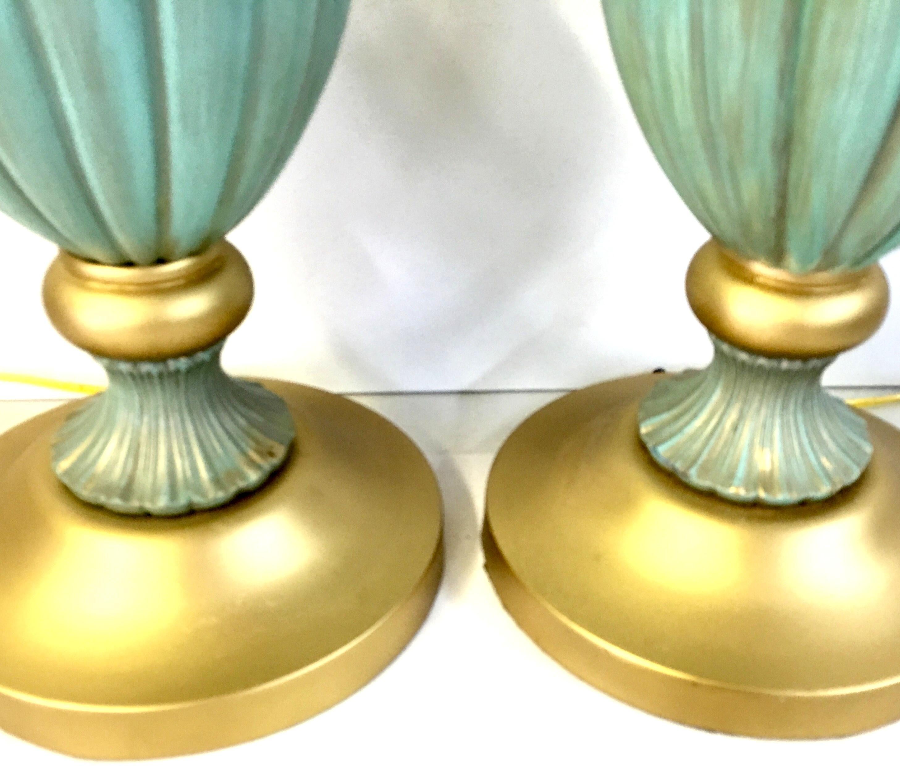 20th Century Pair Of Neoclassical Style Ceramic & Brass Lamps By, Stiffel 3