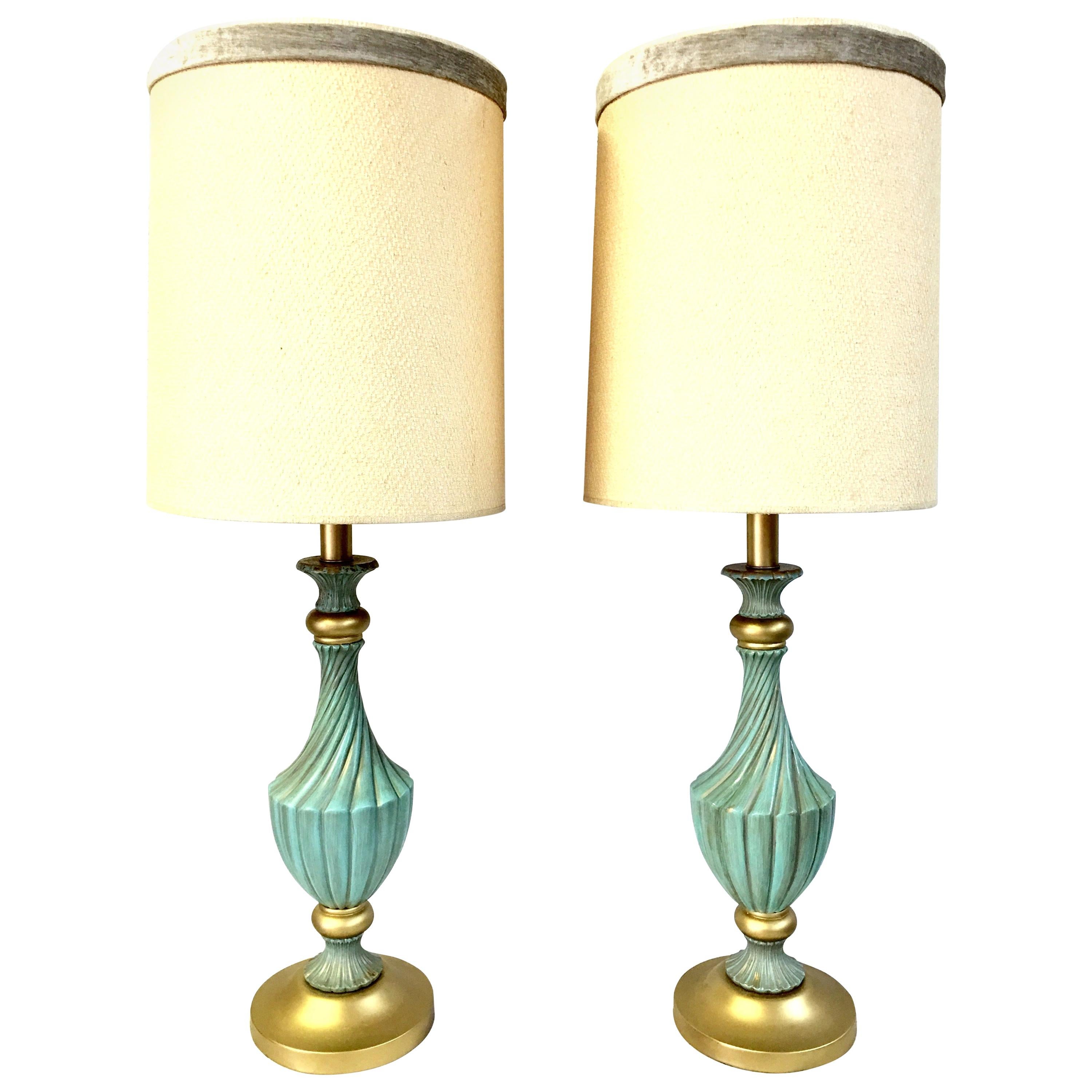 20th Century Pair of Neoclassical Style Ceramic & Brass Lamps by, Stiffel For Sale