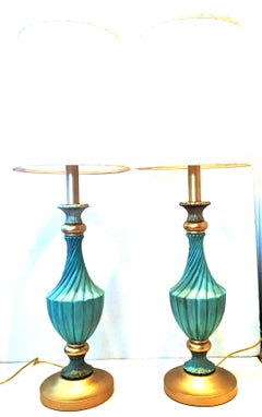 20th Century Pair of Neoclassical Style Ceramic & Brass Lamps by, Stiffel