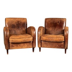 20th Century Pair of Of Art Deco Style Dutch Sheepskin Leather Club Chairs