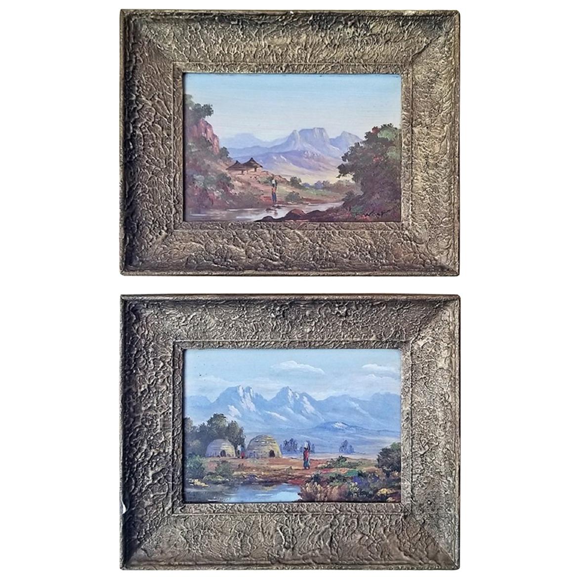 20th Century Pair of Oil on Boards by Percy Wort of Natal South African Scenes For Sale