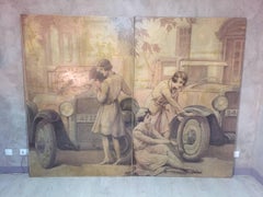 20th Century Pair of Oil on Canvas Chevrolet Theme, 1930s