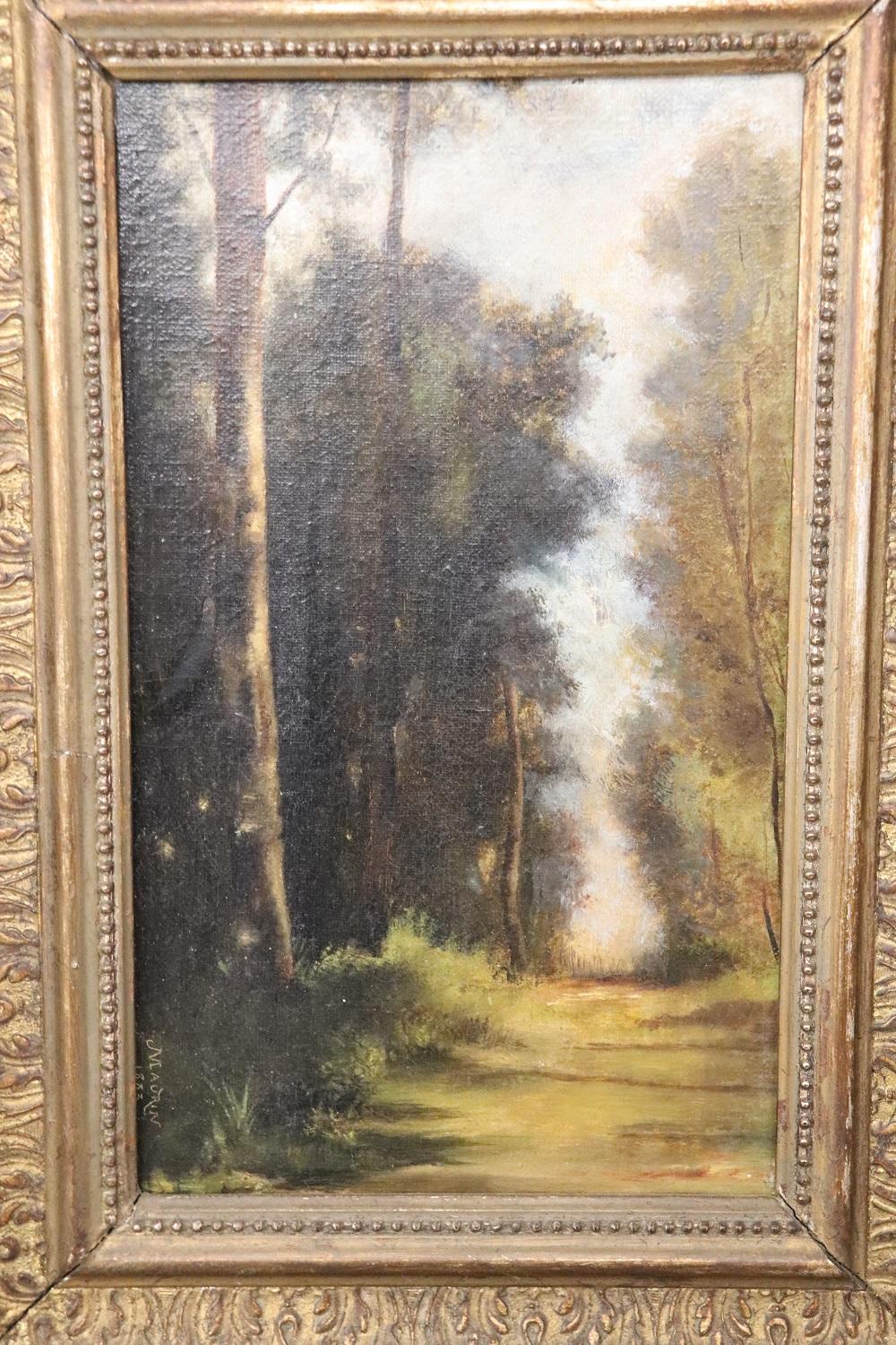 Italian 19th Century Pair of Oil Painting on Canvas Woodland Landscapes, Signed
