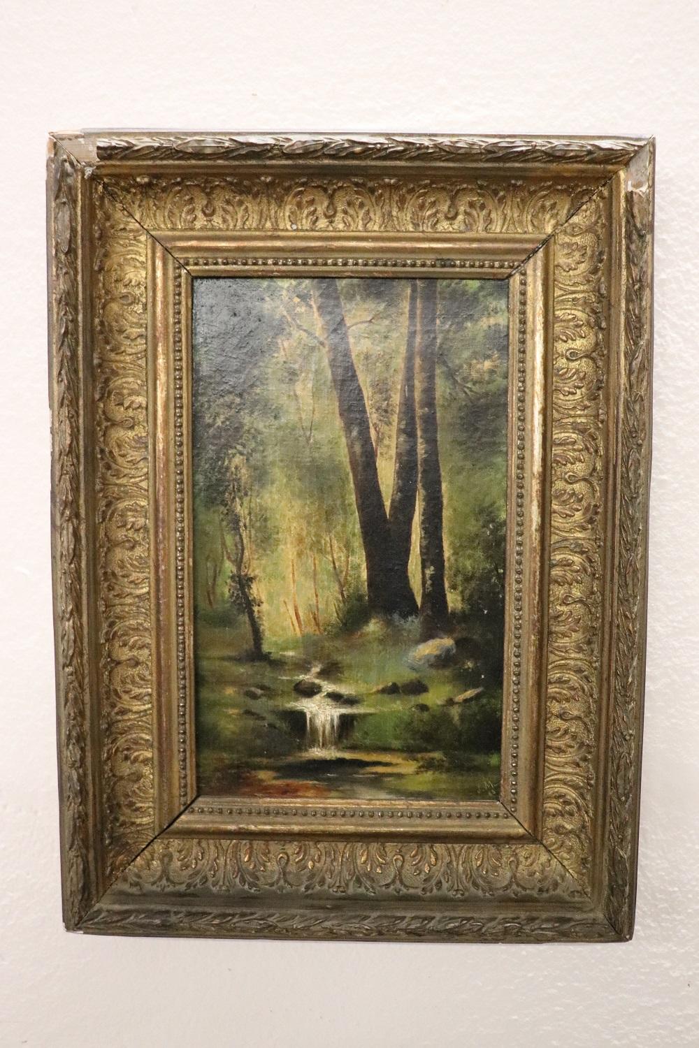 19th Century Pair of Oil Painting on Canvas Woodland Landscapes, Signed In Good Condition In Casale Monferrato, IT