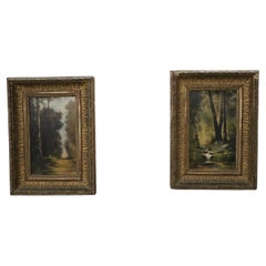 19th Century Pair of Oil Painting on Canvas Woodland Landscapes, Signed
