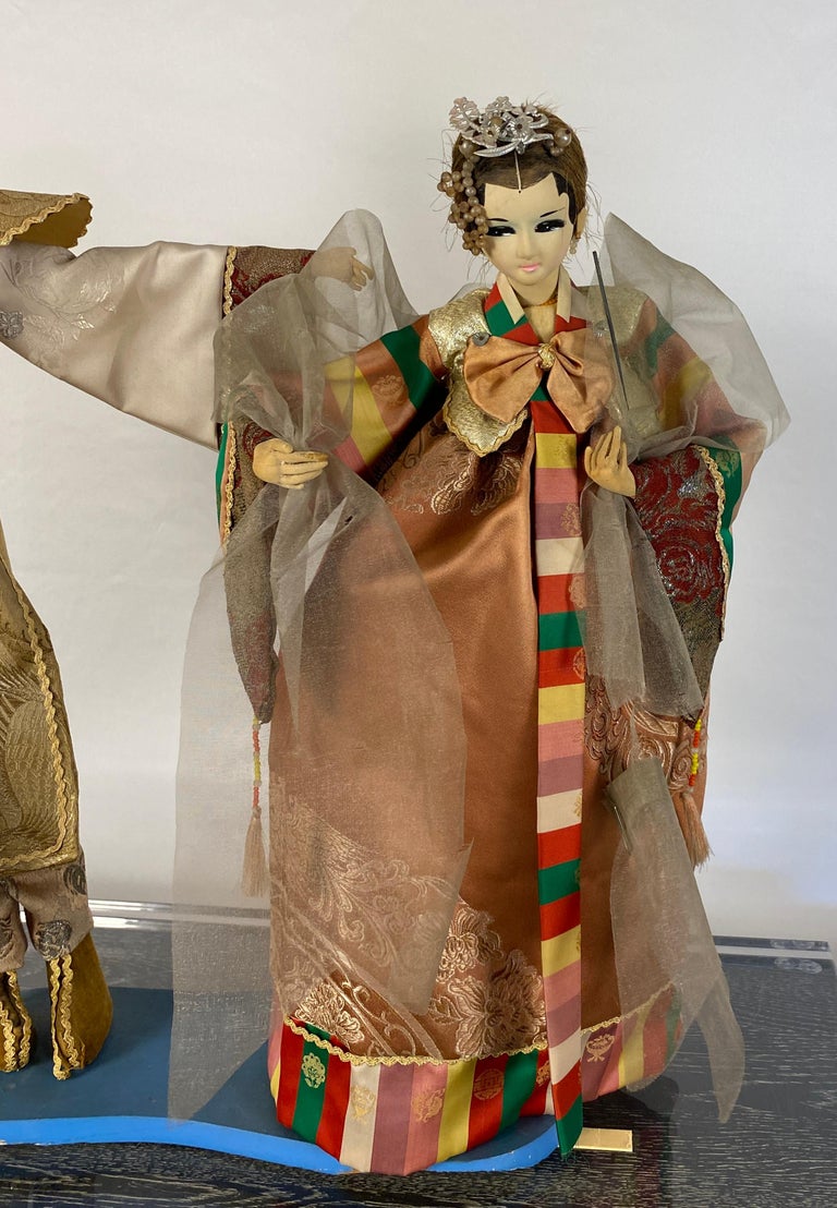 20th Century Pair of Oriental Puppet Dolls with Original Silk Costumes For Sale at 1stDibs korean dolls for sale vintage korean dolls korean dolls in glass case