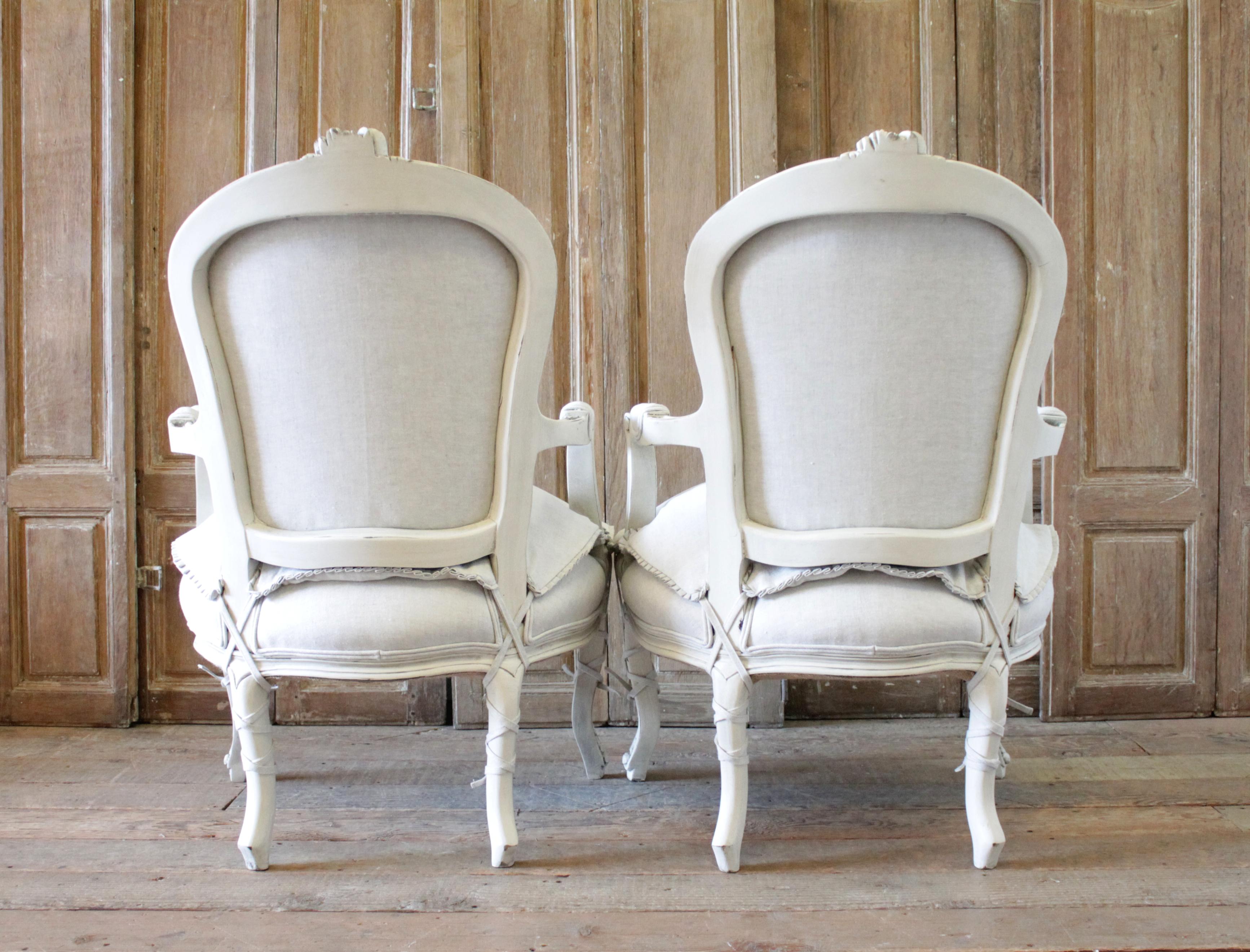 20th Century Pair of Painted and Upholstered Louis XV Style Open Armchairs 5