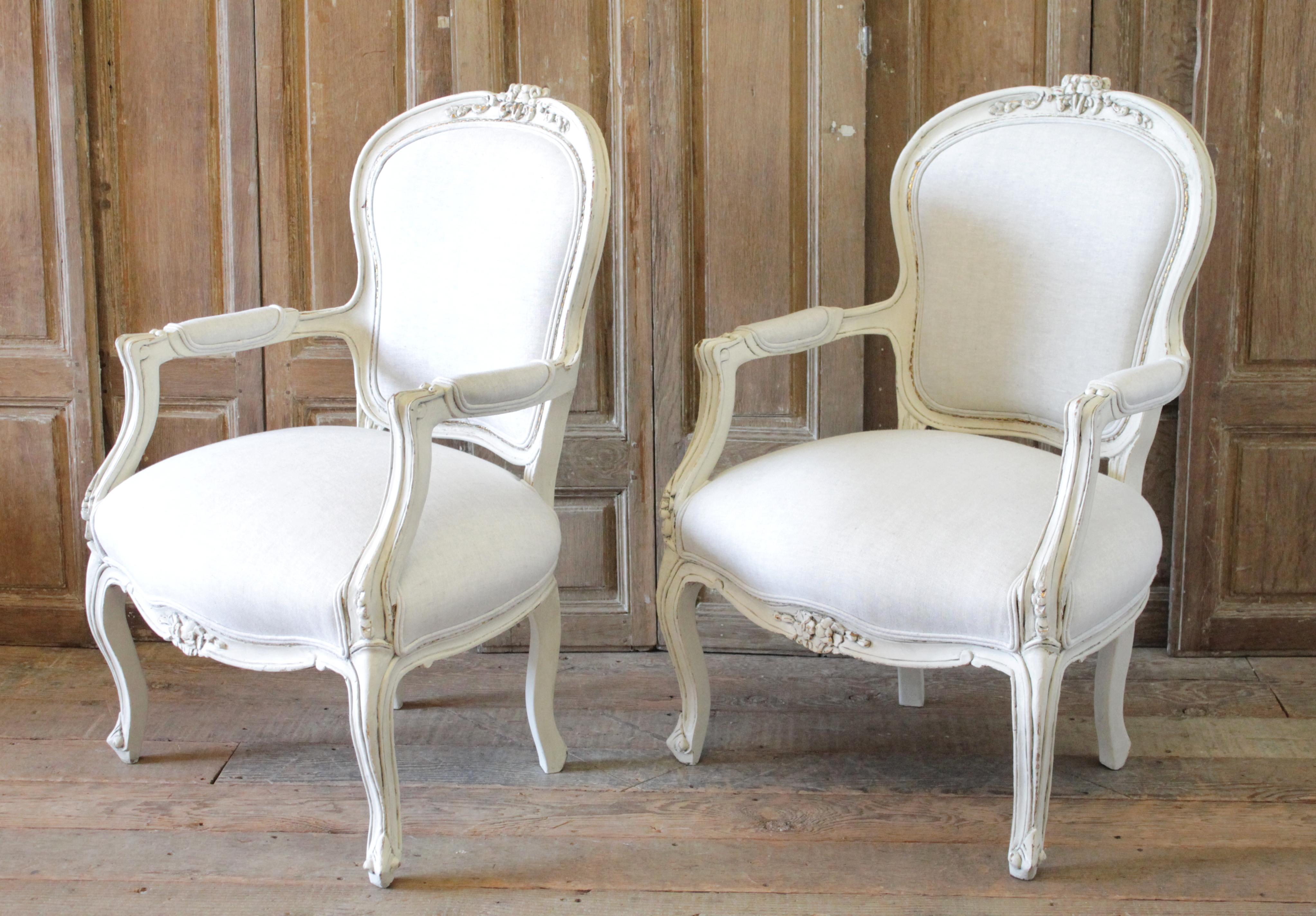 20th Century Pair of Painted and Upholstered Louis XV Style Open Armchairs 6
