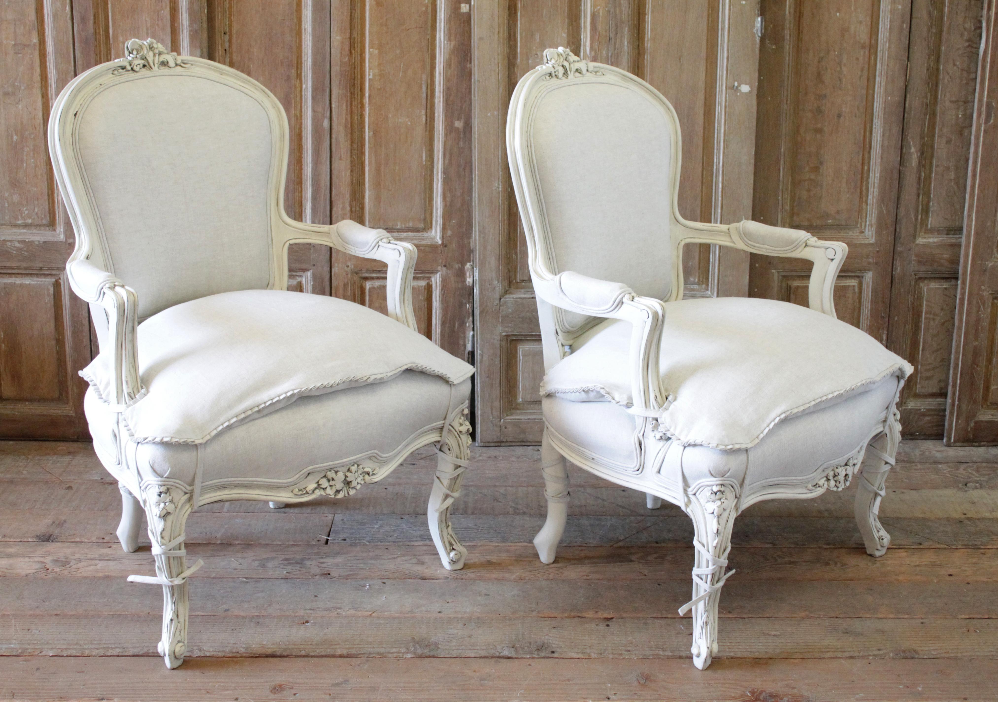 20th Century Pair of Painted and Upholstered Louis XV Style Open Armchairs 6