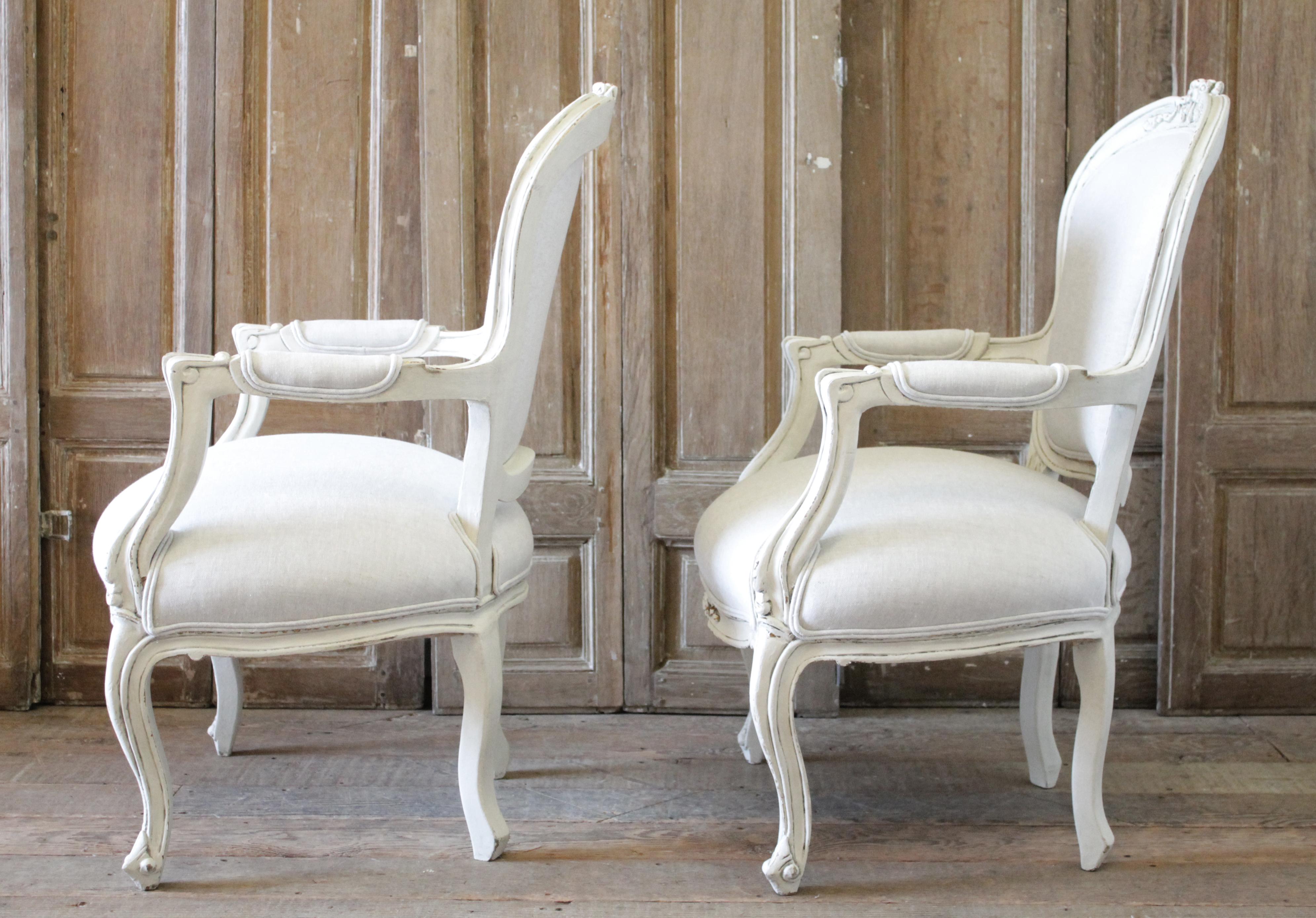 20th Century Pair of Painted and Upholstered Louis XV Style Open Armchairs 7