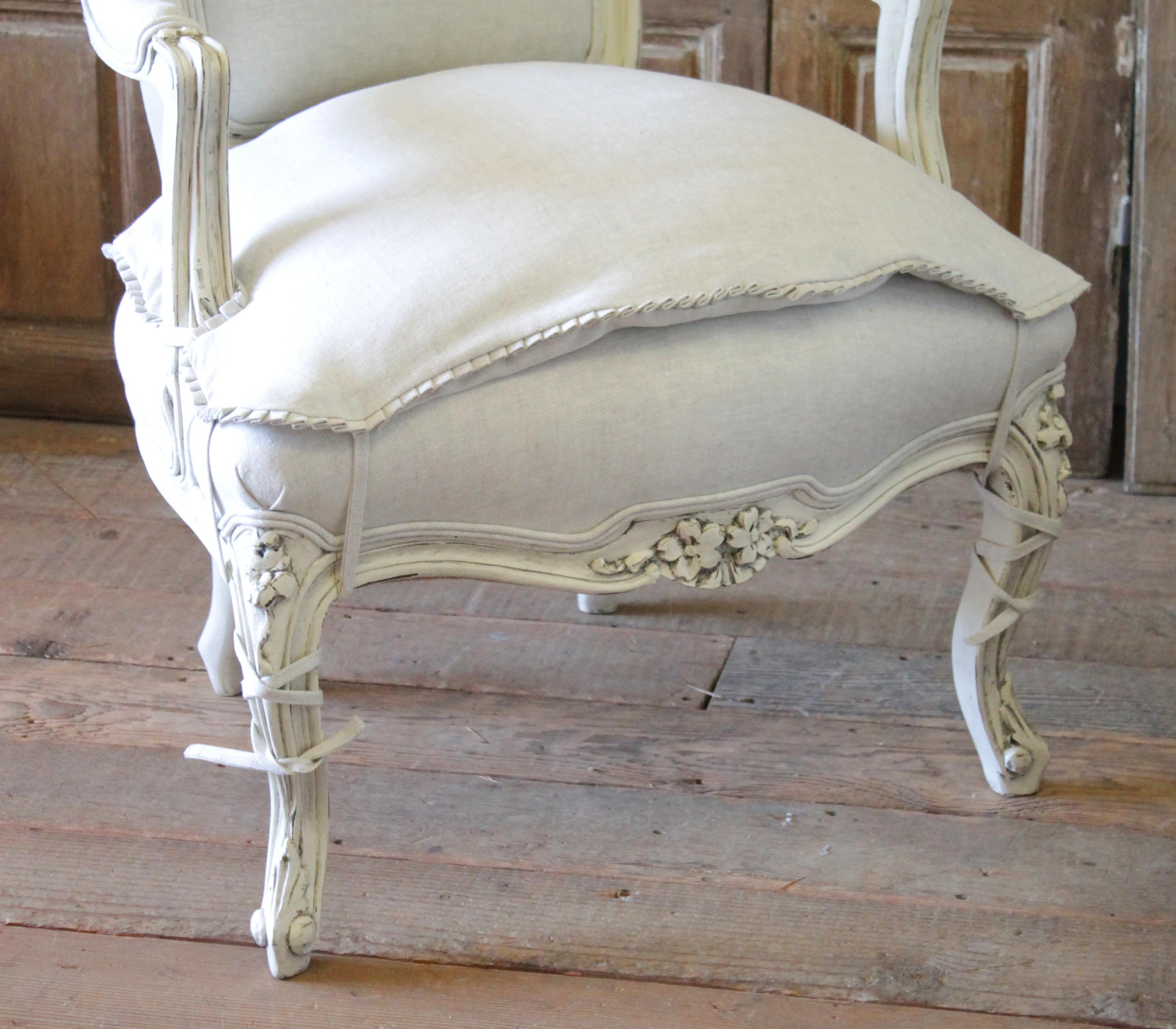 20th Century Pair of Painted and Upholstered Louis XV Style Open Armchairs 7