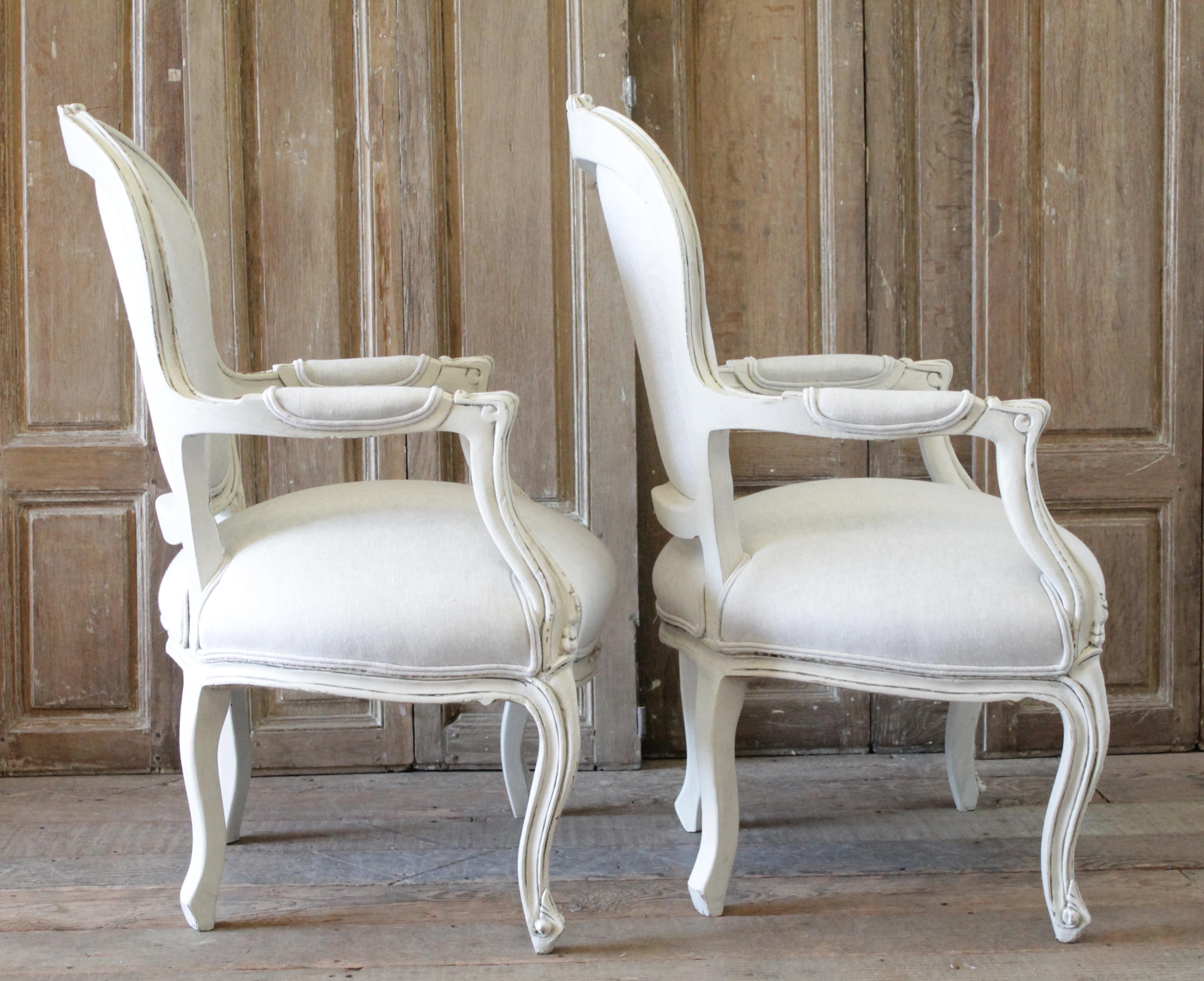 20th Century Pair of Painted and Upholstered Louis XV Style Open Armchairs 8