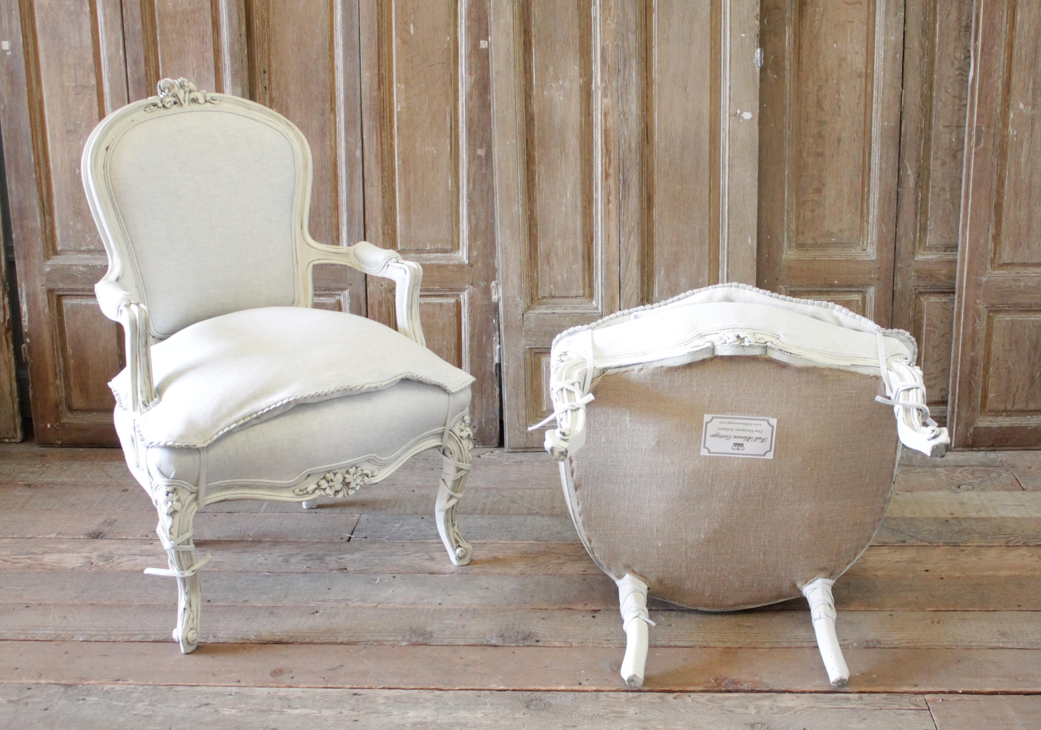 20th Century Pair of Painted and Upholstered Louis XV Style Open Armchairs 8