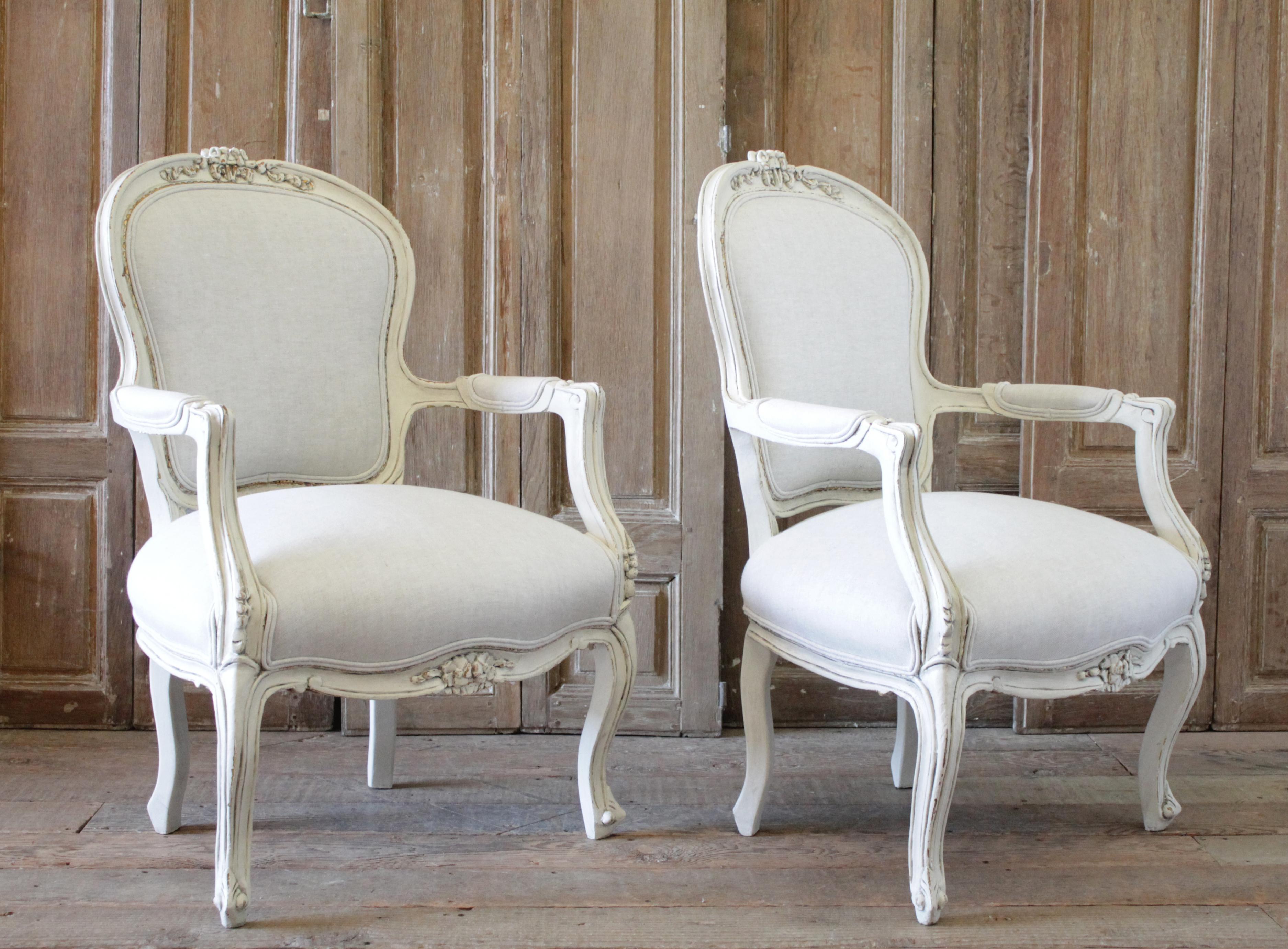 20th Century Pair of Painted and Upholstered Louis XV Style Open Armchairs 9