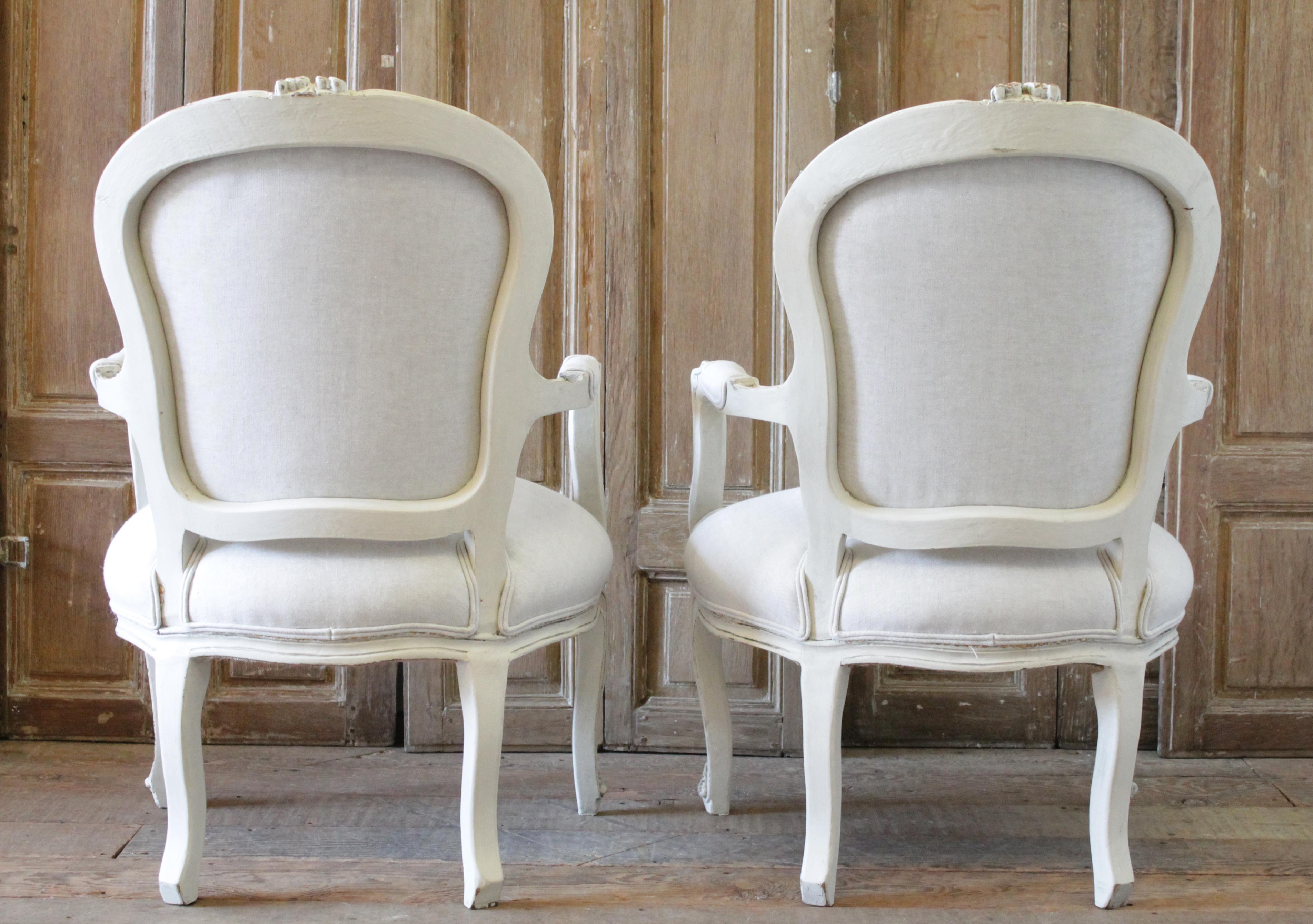 20th Century Pair of Painted and Upholstered Louis XV Style Open Armchairs 10
