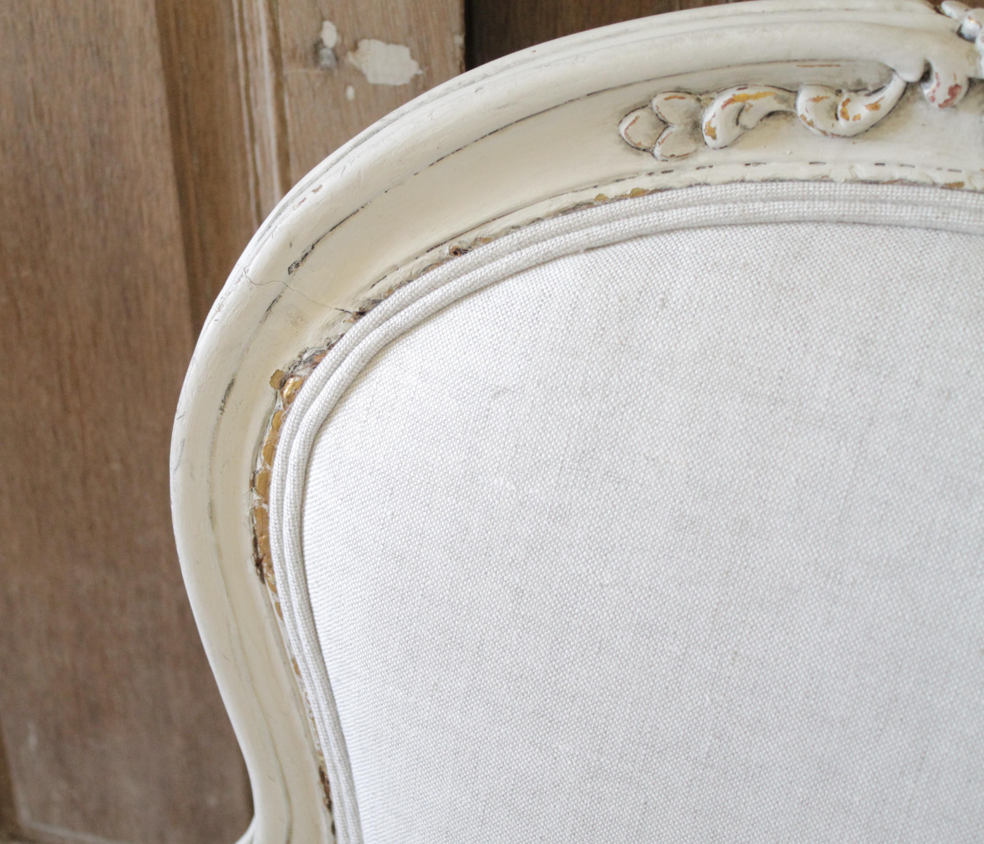 Linen 20th Century Pair of Painted and Upholstered Louis XV Style Open Armchairs