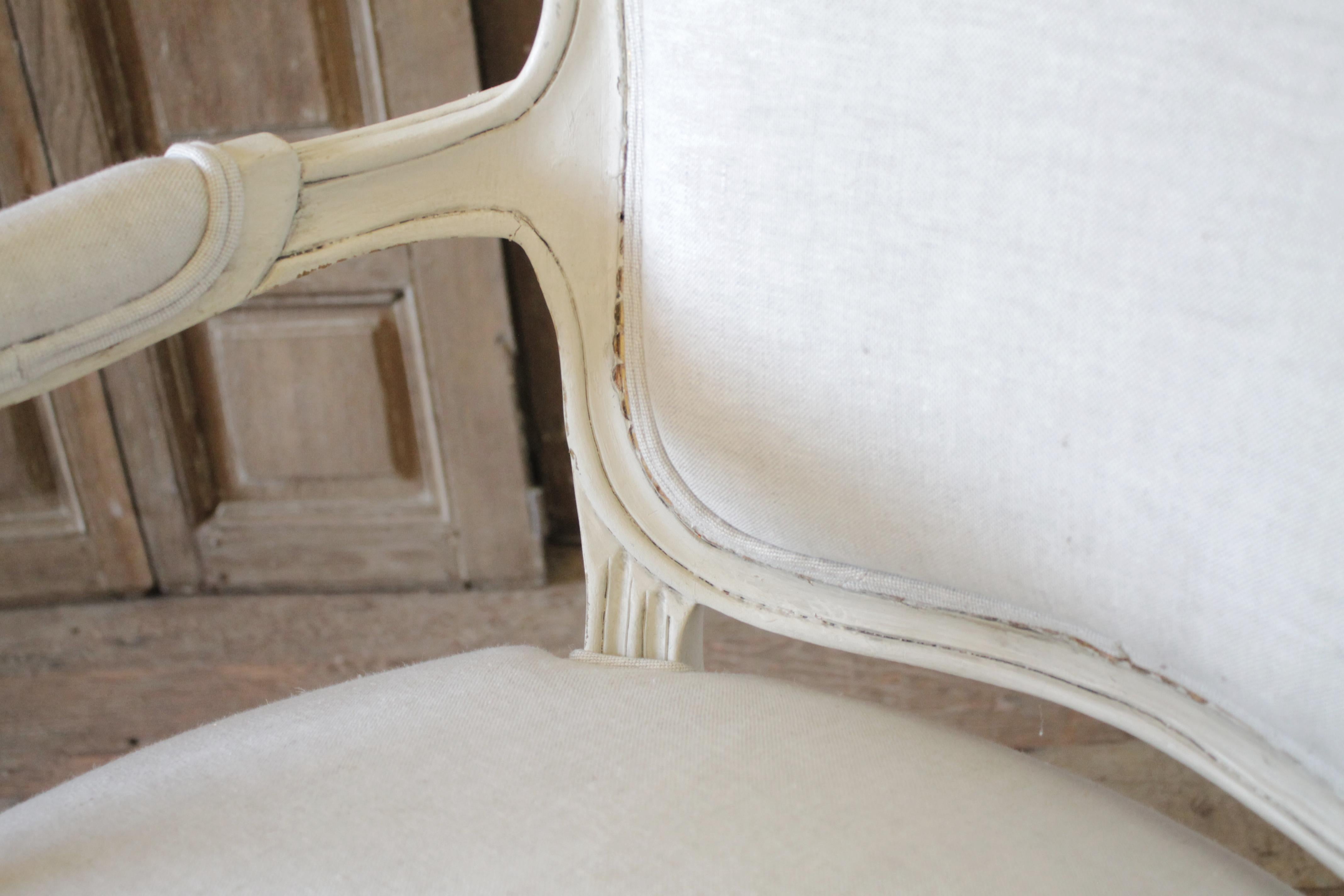 20th Century Pair of Painted and Upholstered Louis XV Style Open Armchairs 1