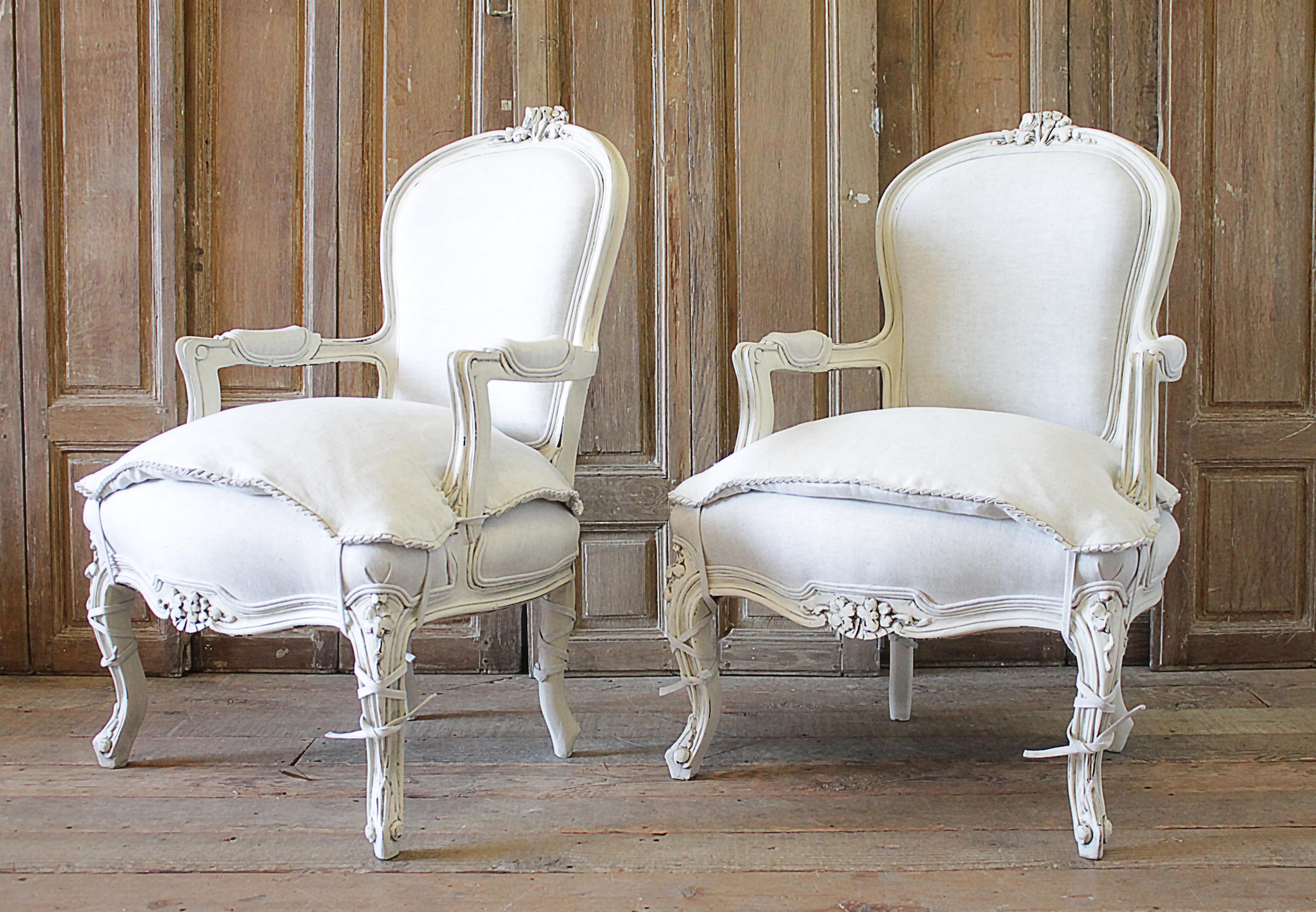 20th Century Pair of Painted and Upholstered Louis XV Style Open Armchairs 1