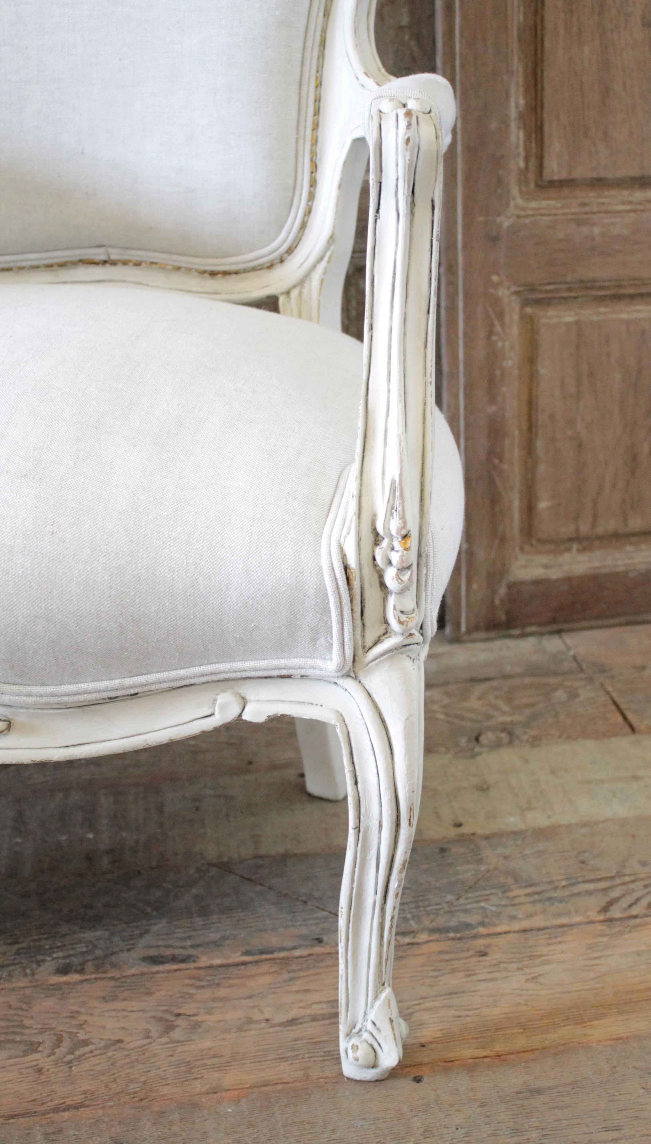 20th Century Pair of Painted and Upholstered Louis XV Style Open Armchairs 2