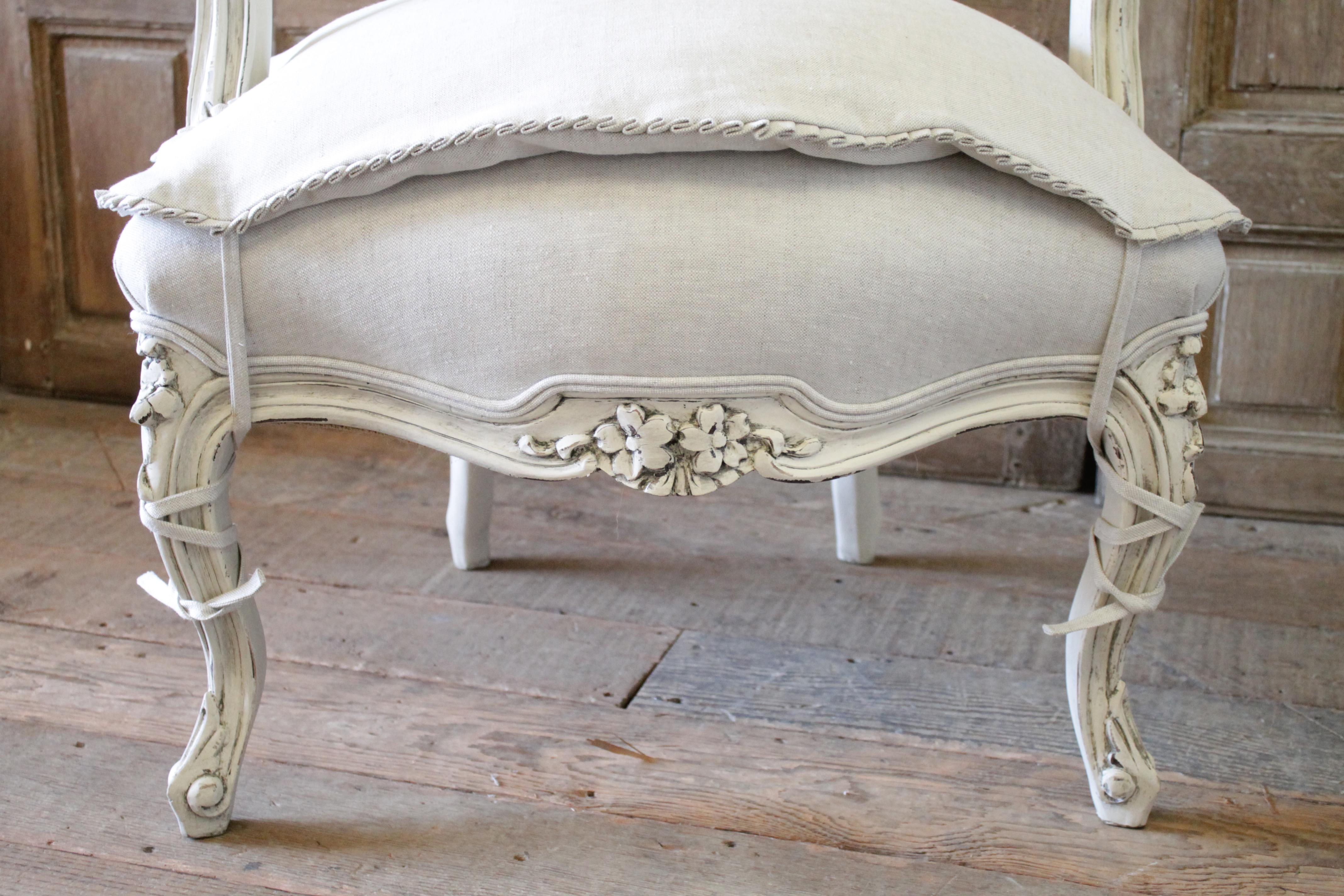 20th Century Pair of Painted and Upholstered Louis XV Style Open Armchairs 2