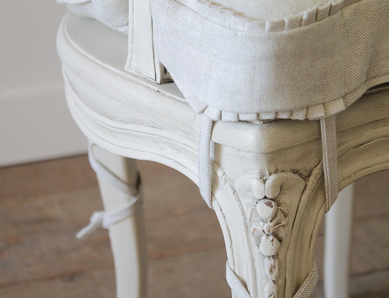 20th Century Pair of Painted Cane Back Open Armchairs with Linen