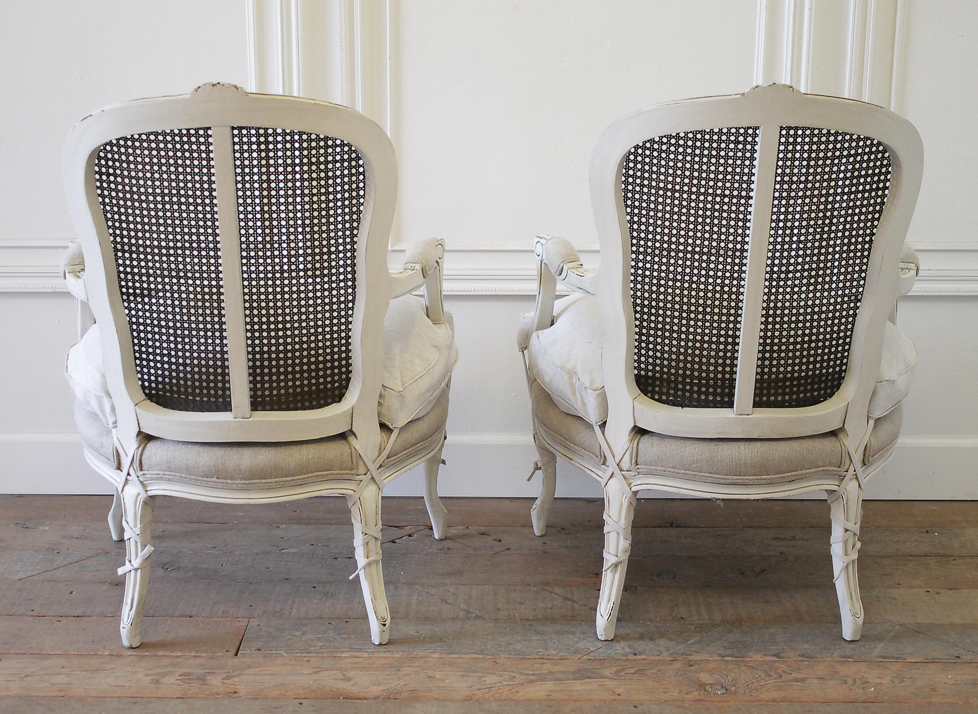 20th Century Pair of Painted Louis XV Style Painted Cane Back Chairs 6