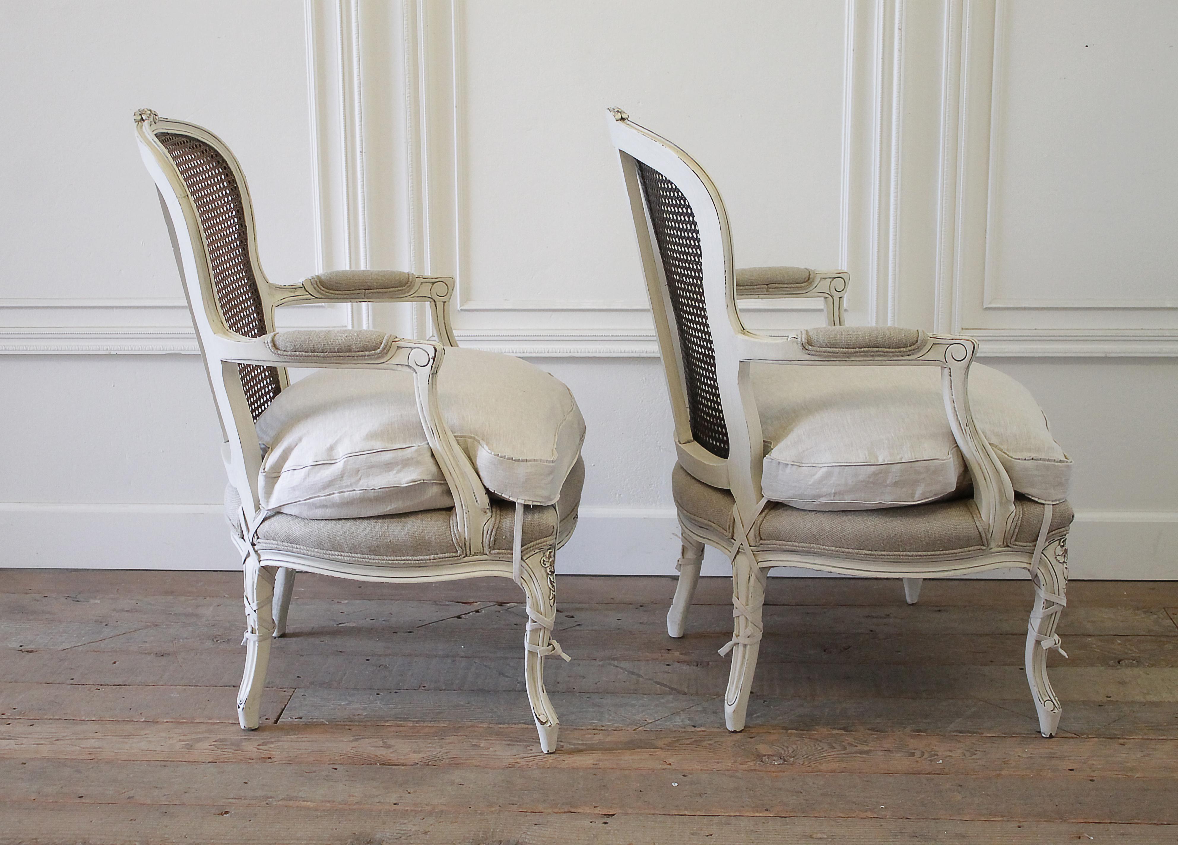 20th Century Pair of Painted Louis XV Style Painted Cane Back Chairs 7