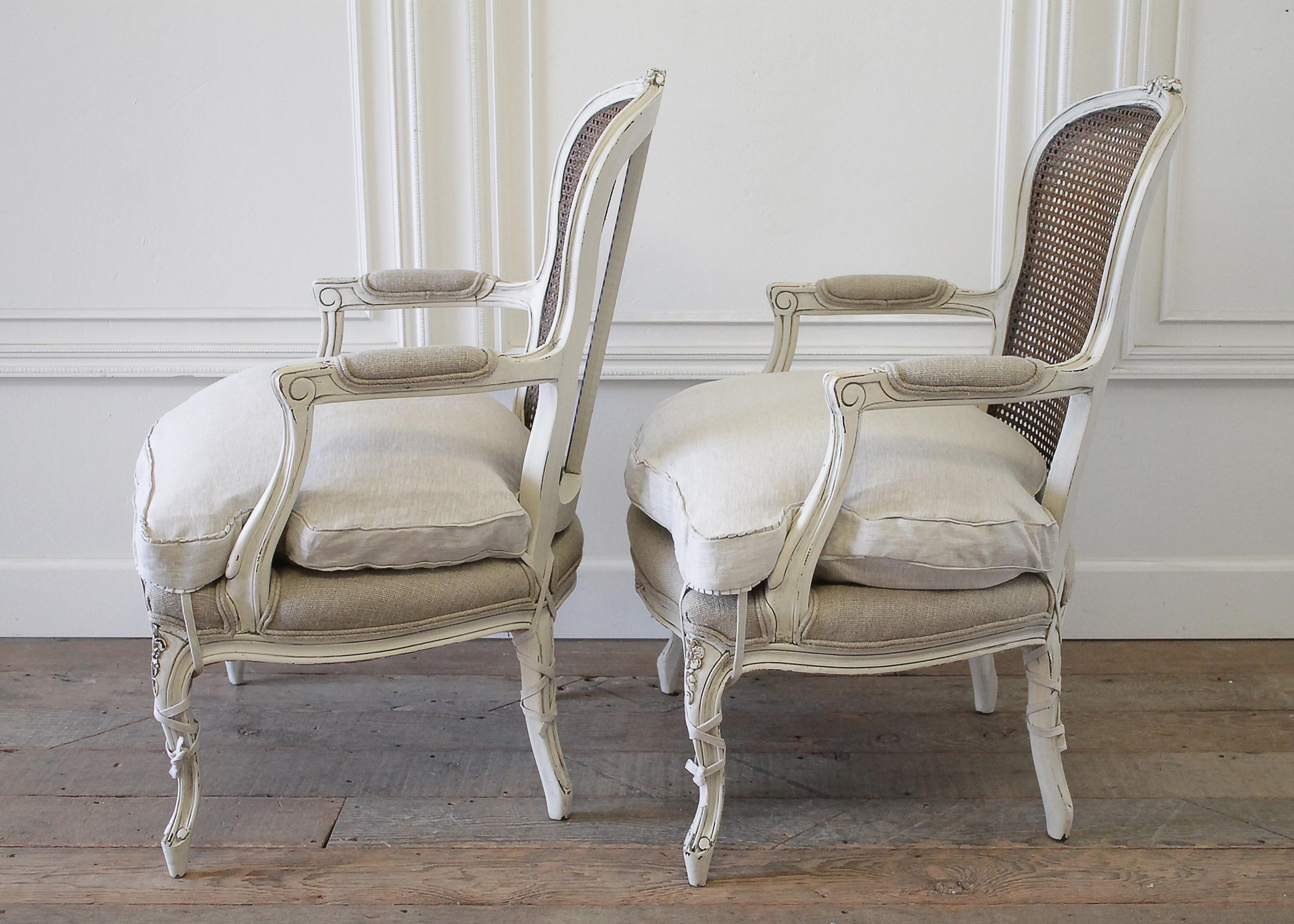 20th Century Pair of Painted Louis XV Style Painted Cane Back Chairs 4