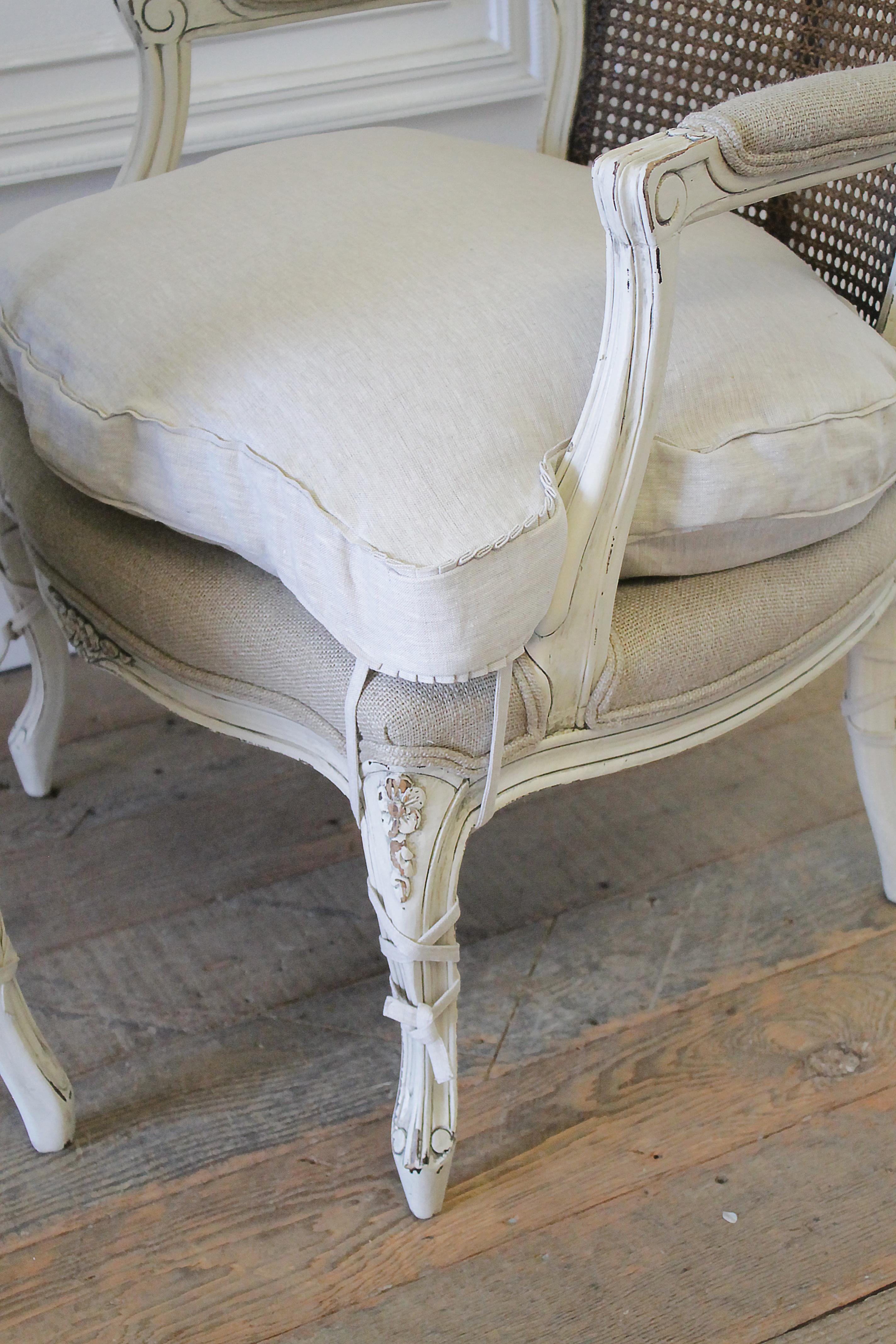 20th Century Pair of Painted Louis XV Style Painted Cane Back Chairs 5