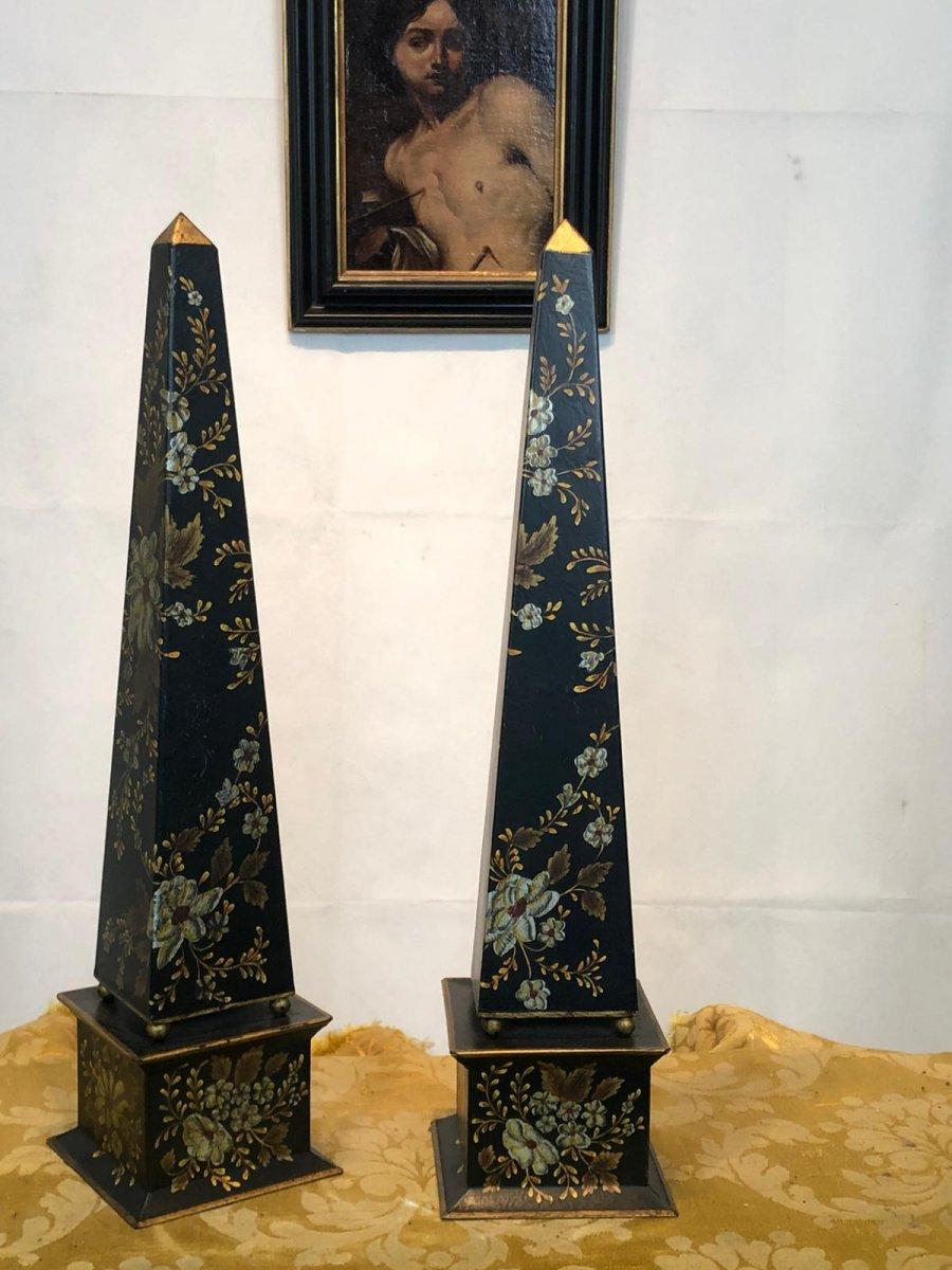 Other 20th Century Pair of Painted Metal Obelisks, Jordan & Co