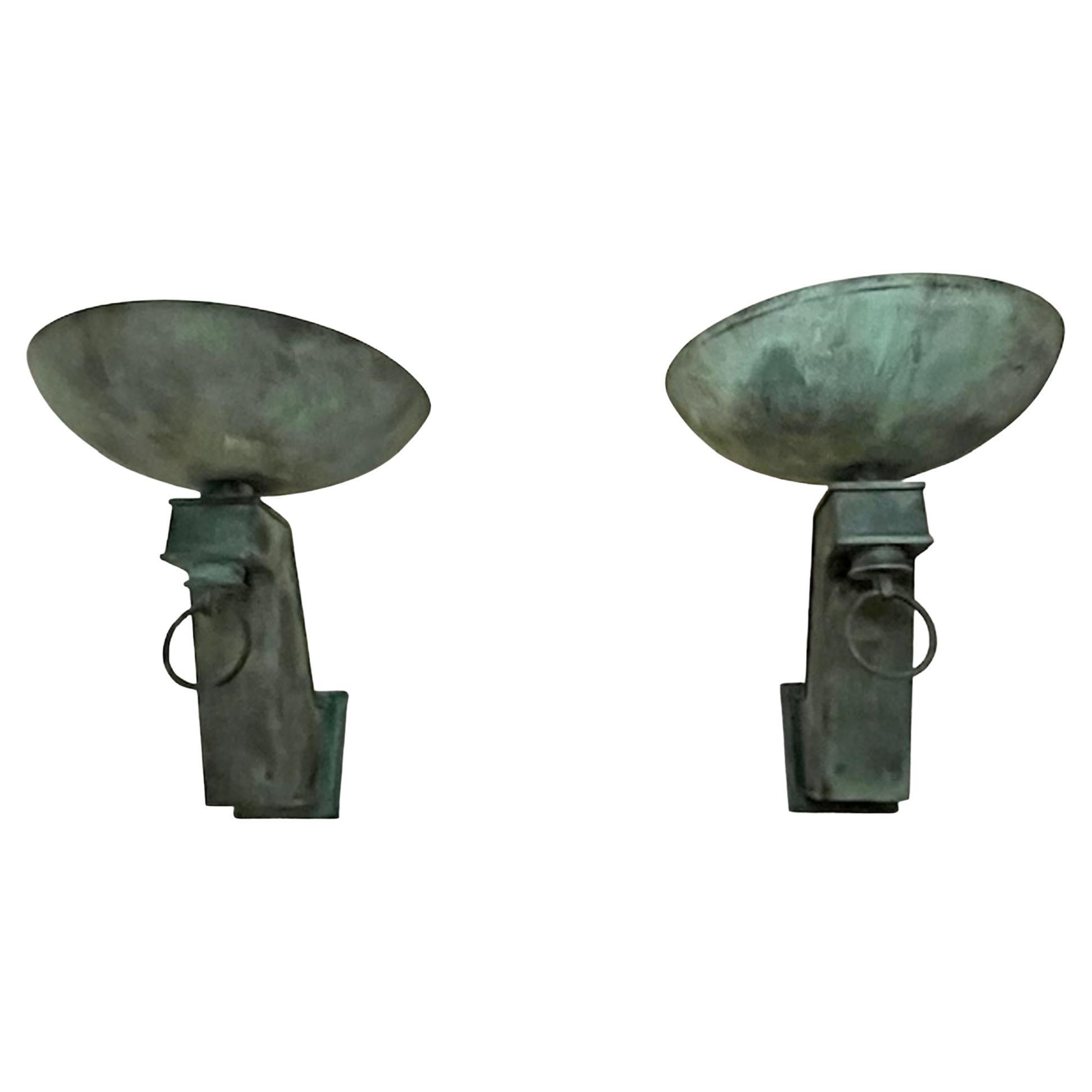 20th Century Pair of Patinated Bronze Wall Sconces in Style of Jaques Quinet