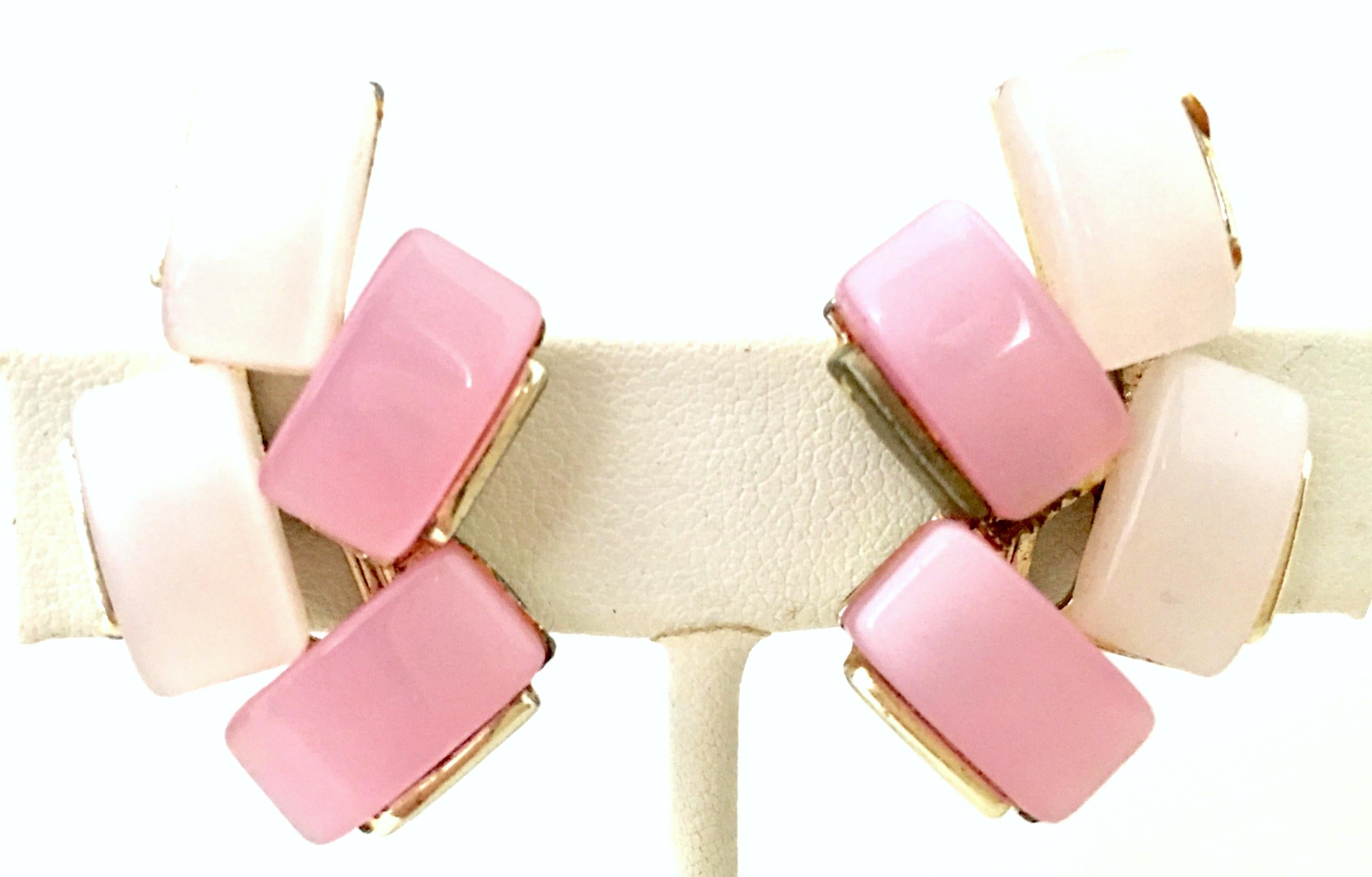 Women's or Men's 20th Century Pair Of Pink Lucite & Silver Earrings by Coro For Sale
