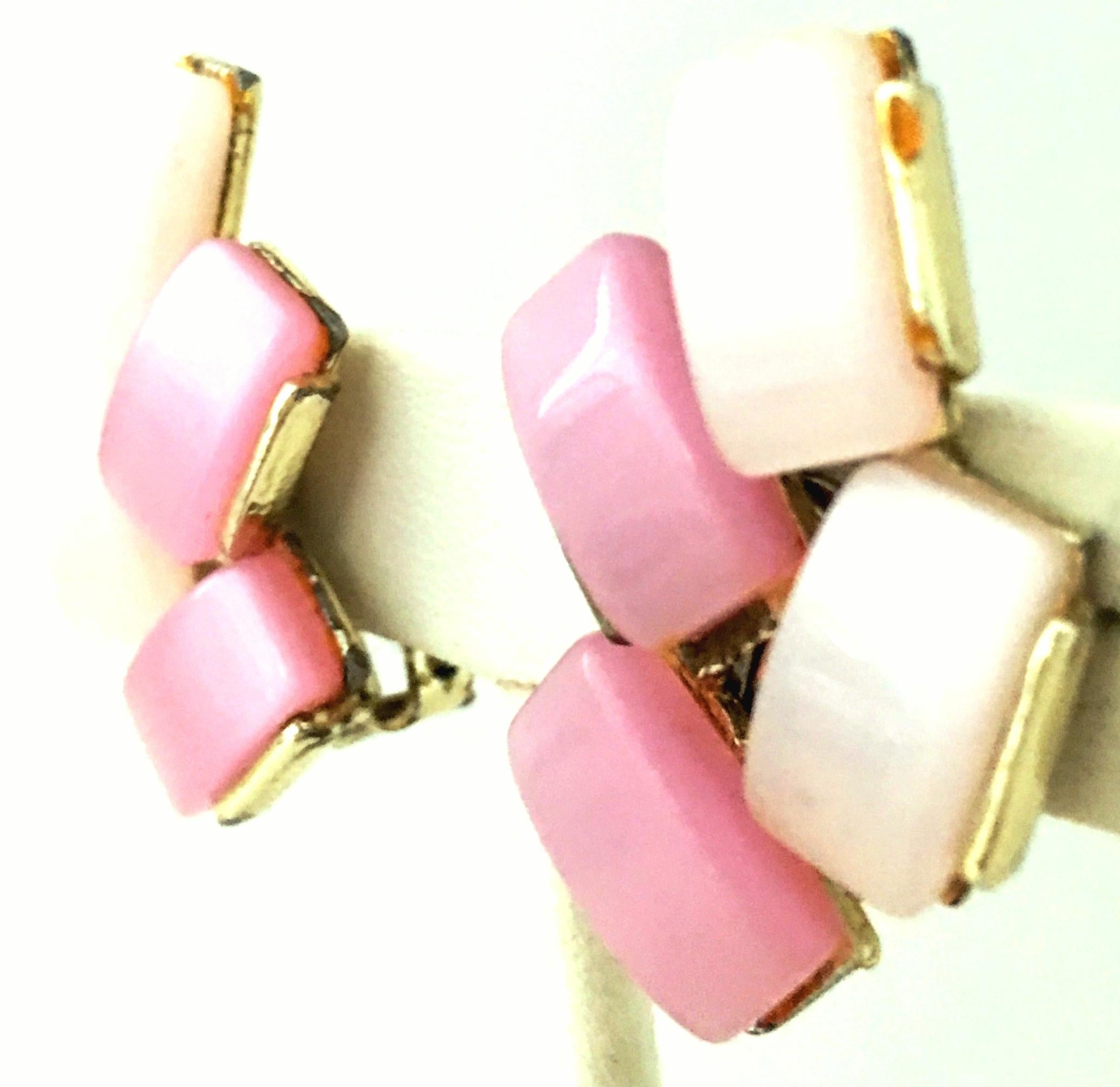 20th Century Pair Of Pink Lucite & Silver Earrings by Coro For Sale 1