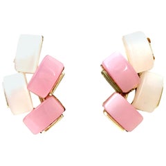 20th Century Pair Of Pink Lucite & Silver Earrings by Coro